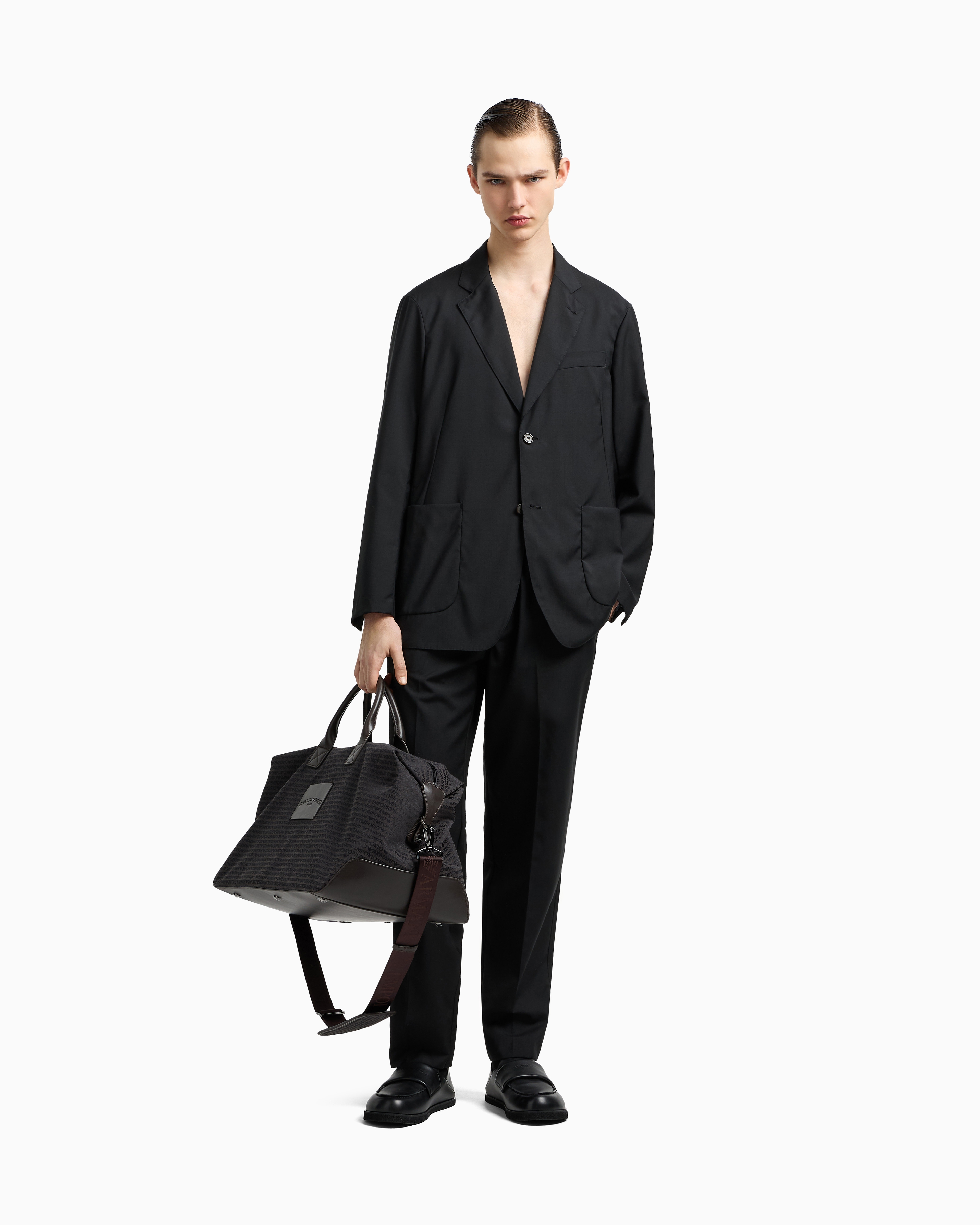 Emporio Armani - Wool poplin single-breasted jacket, Man, Black, Size:
