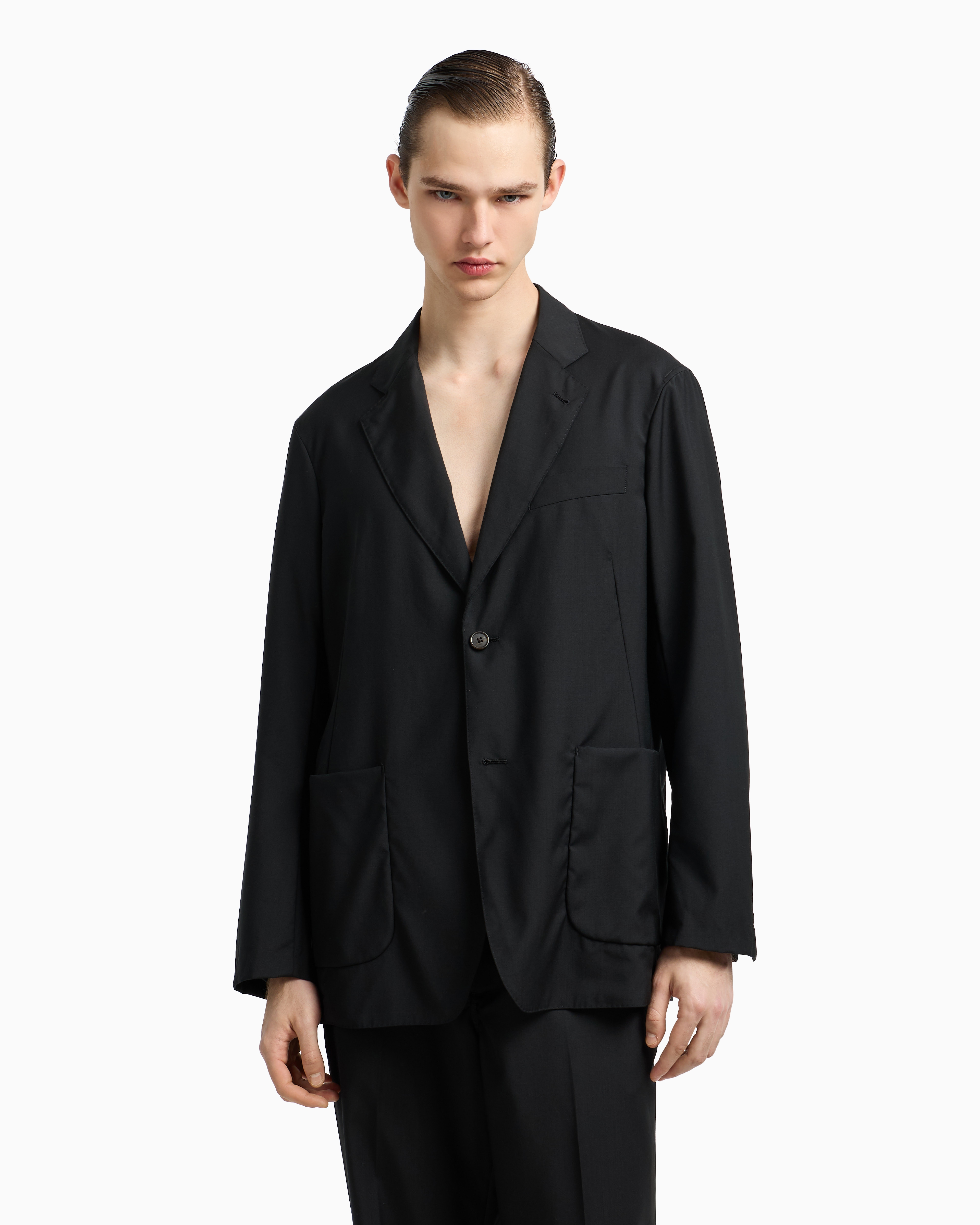 【極美品/伊製】GIORGIO ARMANI フリルニットジャケット ブラック undefined