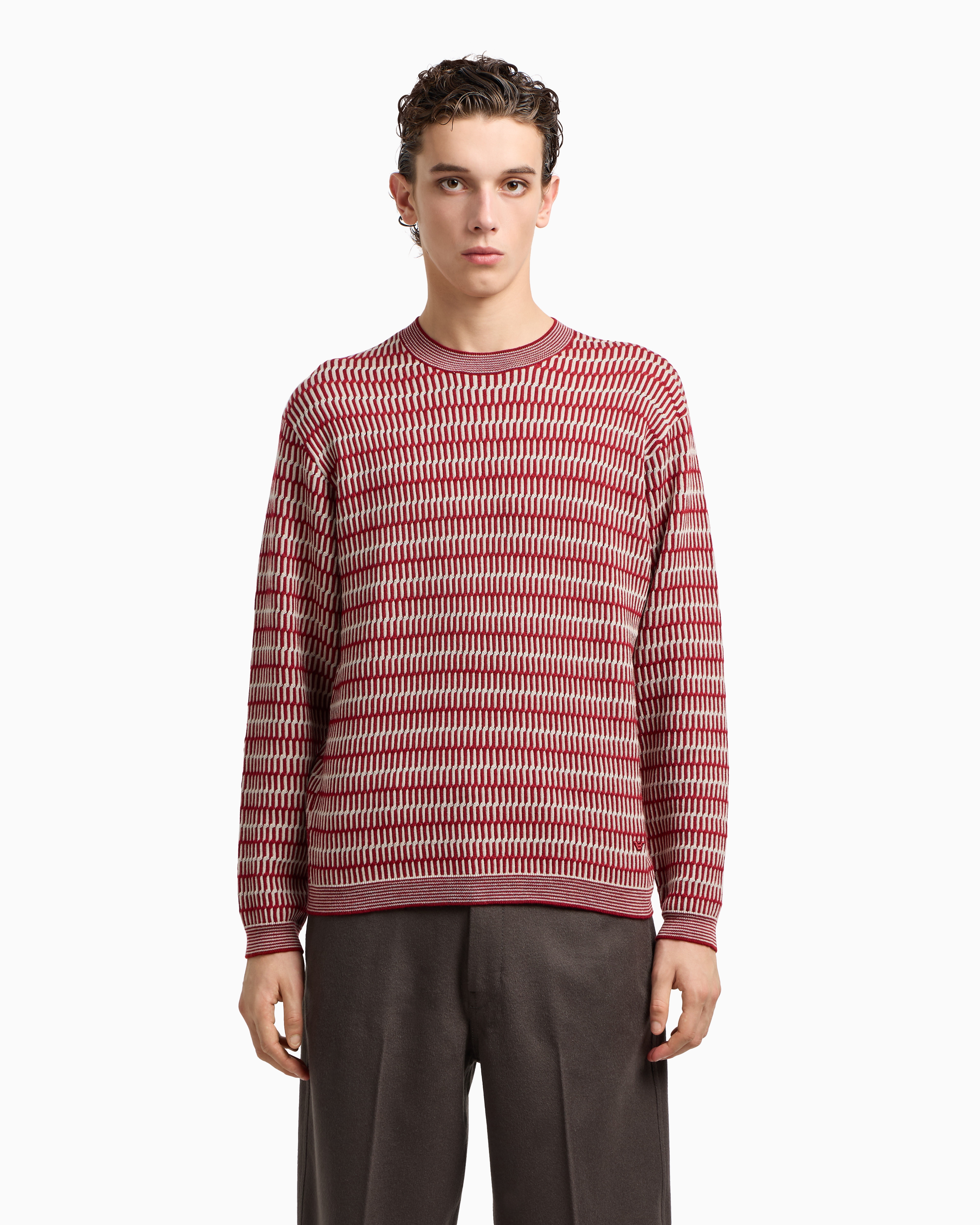 セーター バージンウールジャカード ツートン刺繍ステッチ