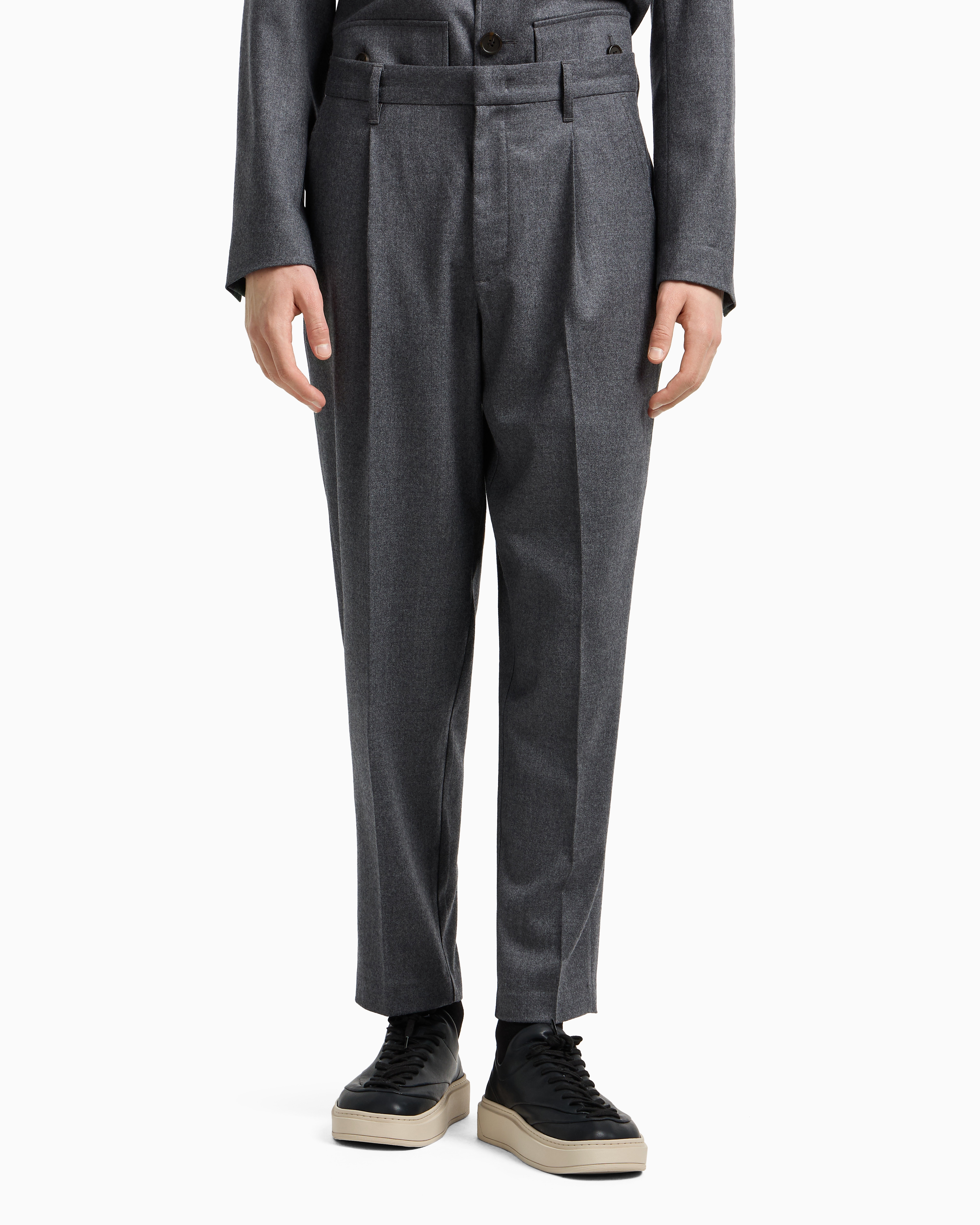 Emporio Armani - Virgin-wool stretch-twill trousers, Man, Grey, Size: