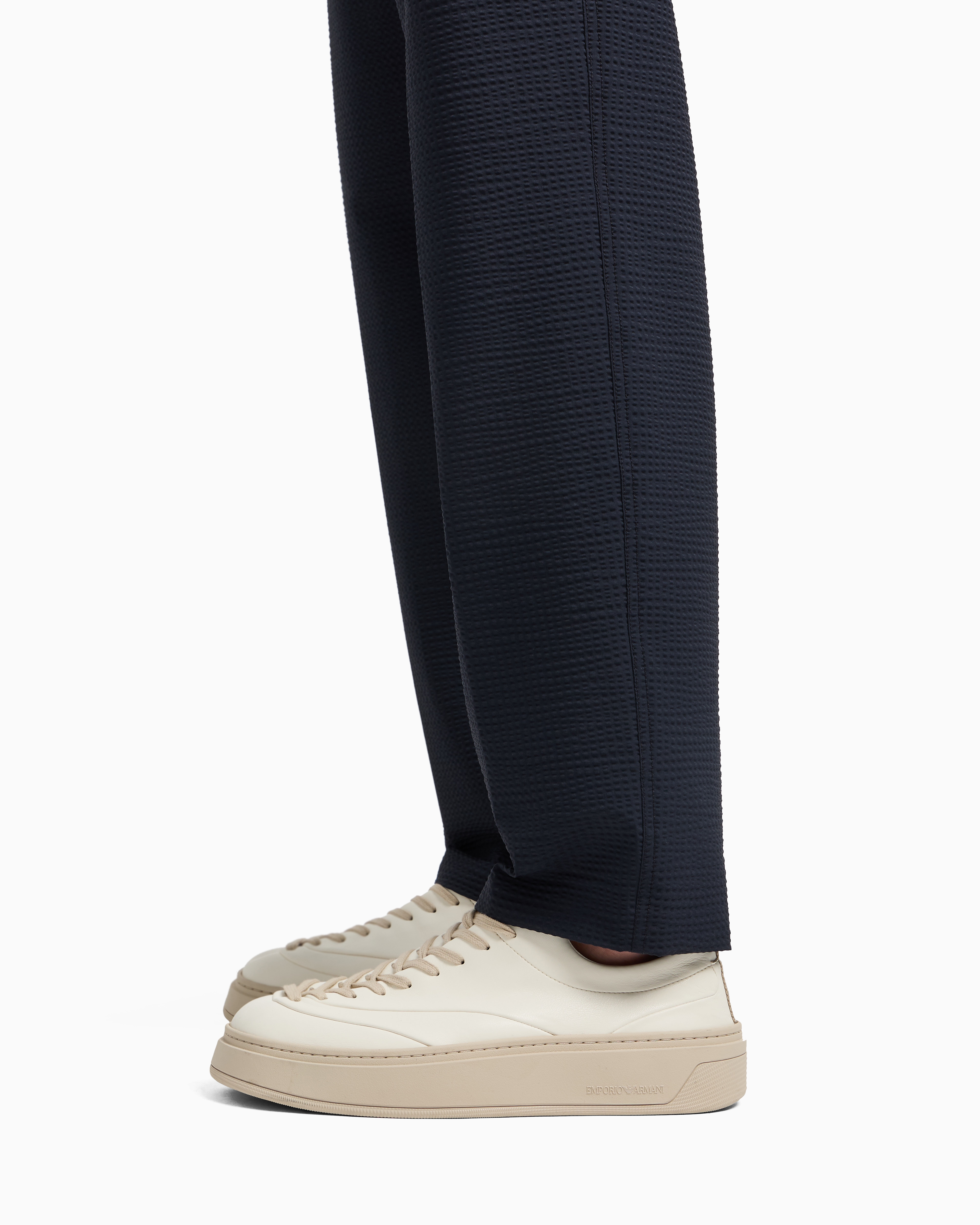 Emporio Armani - Nylon seersucker chinos, Man, Navy Blue, Size: