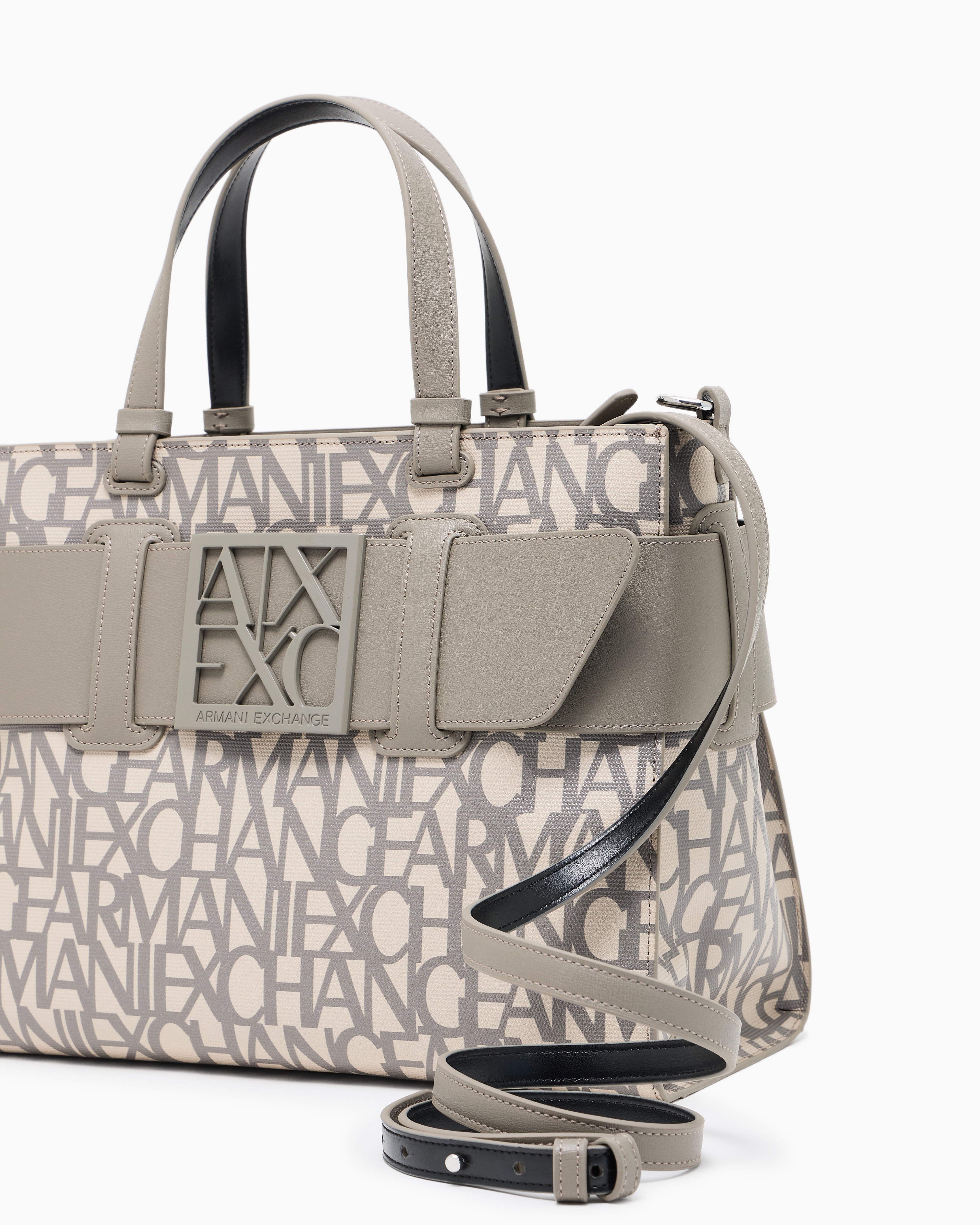 Armani Exchange - Large tote bag with double handles and shoulder strap, Woman, Beige, Size: TU