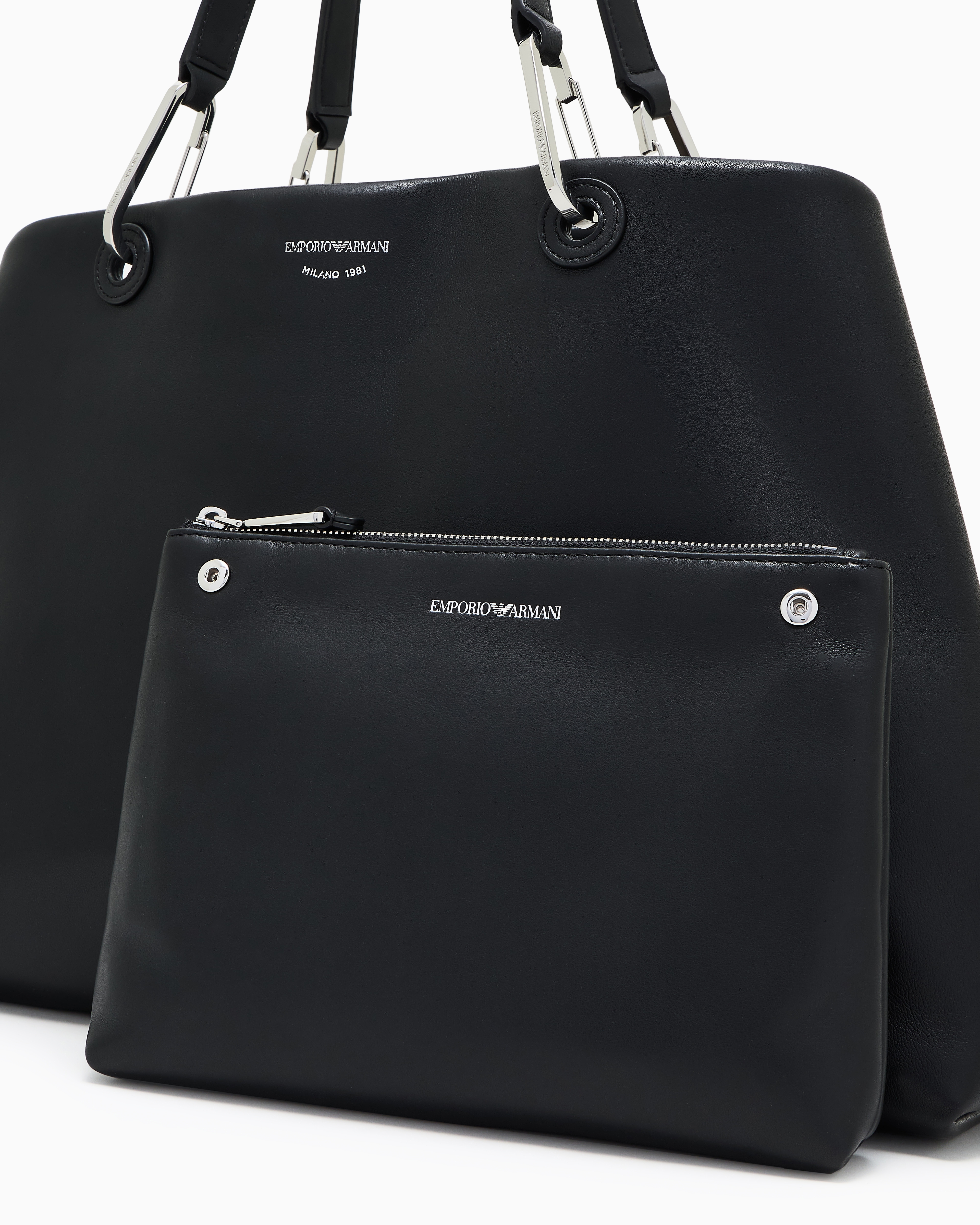 Emporio Armani - Large nappa leather MyEA shopper bag, Woman, Black, Size: TU