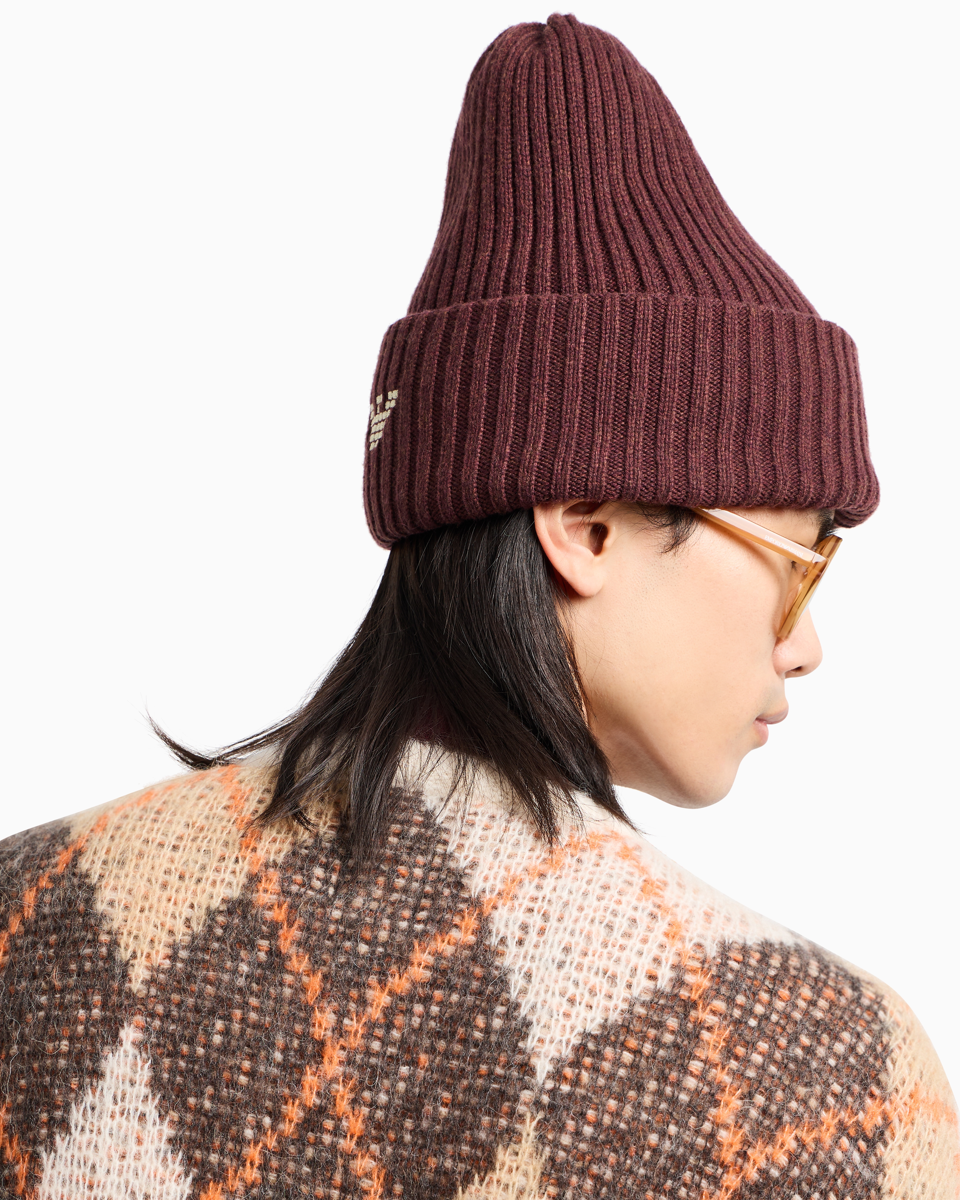 Emporio Armani - New York capsule collection ribbed wool-blend beanie, Man, Brown, Size: