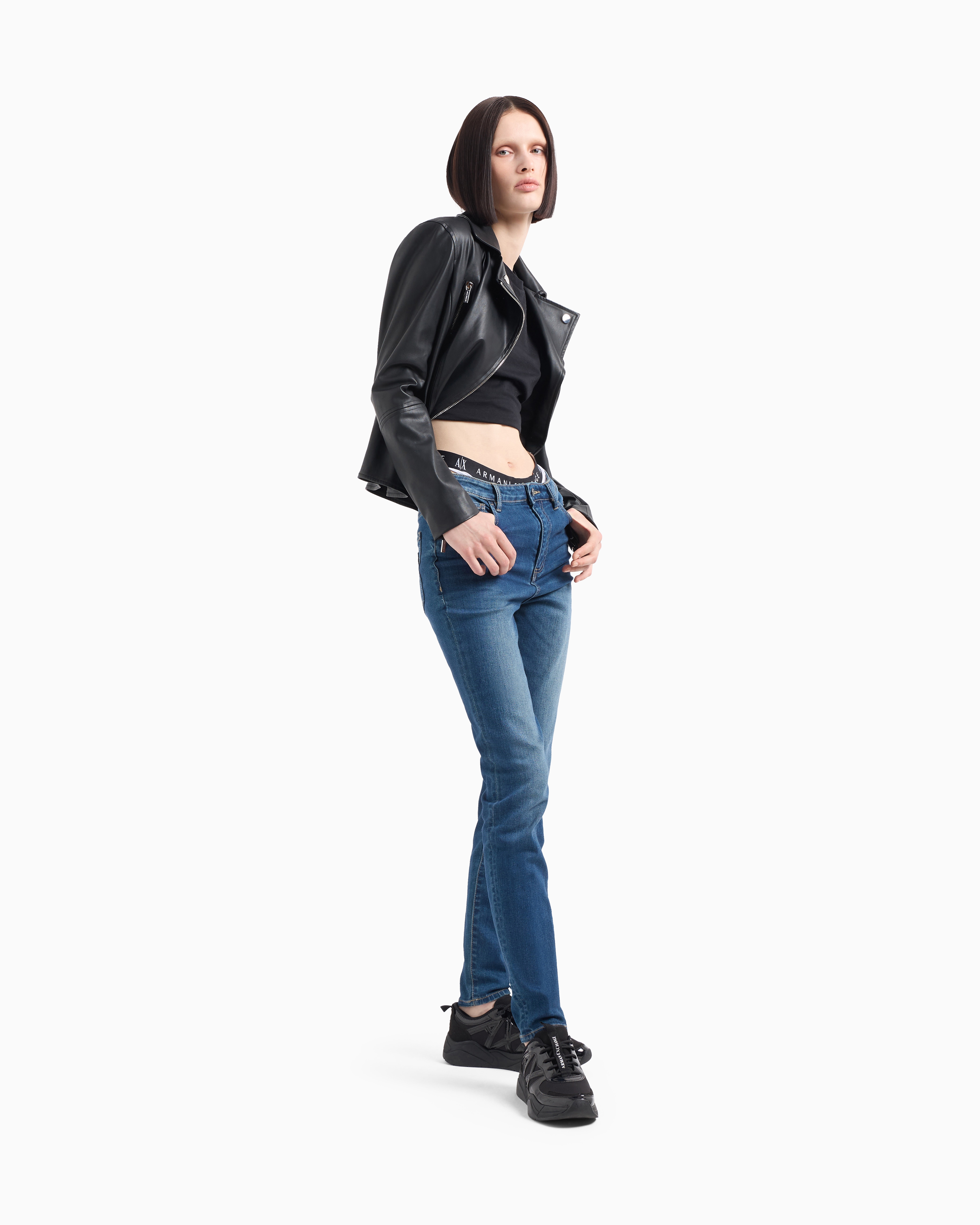 Armani Exchange - Slim fit T-shirt pima cotton jersey, Woman, Black, Size: