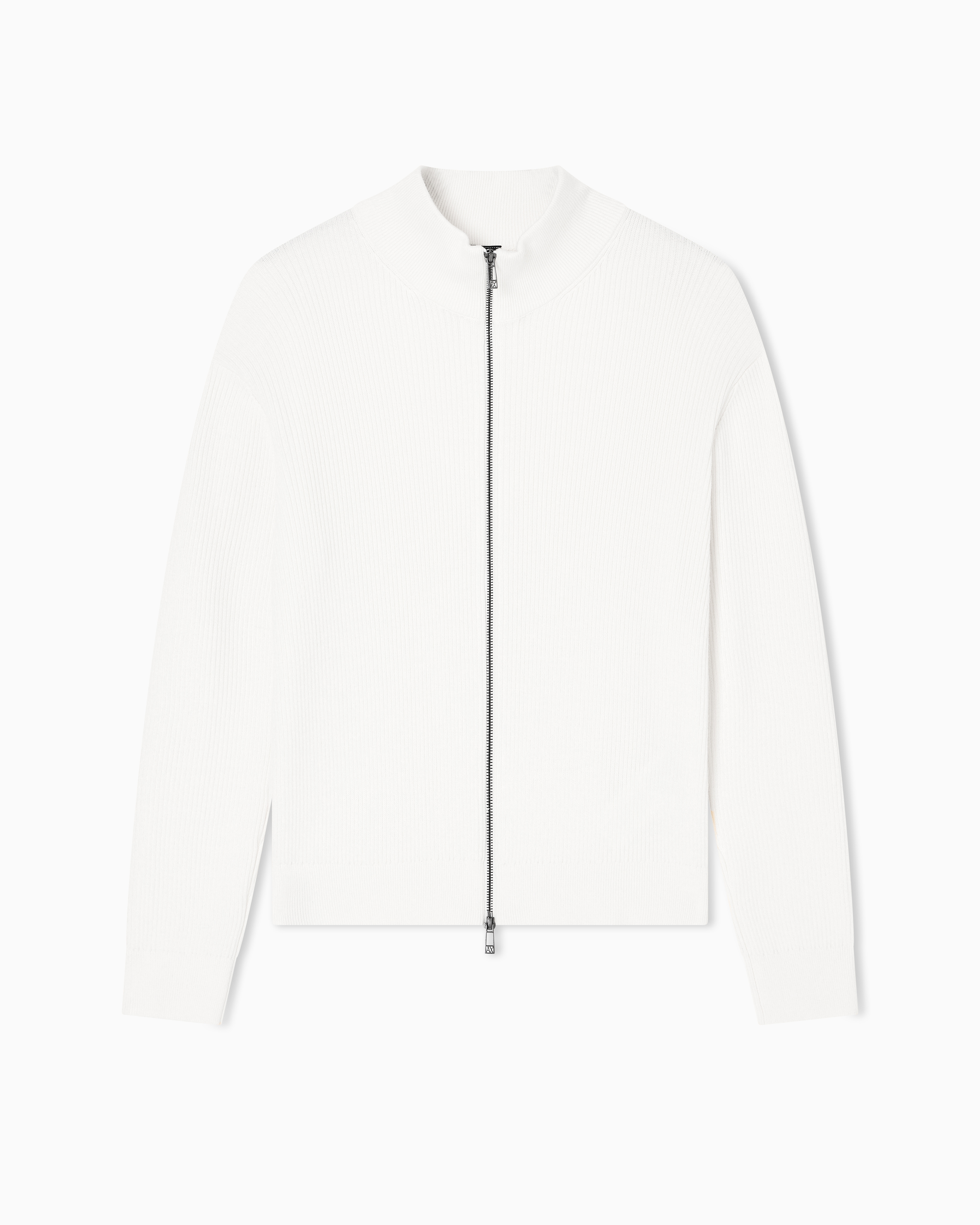 Armani Exchange White Full Zip Ribbed Cardigan
