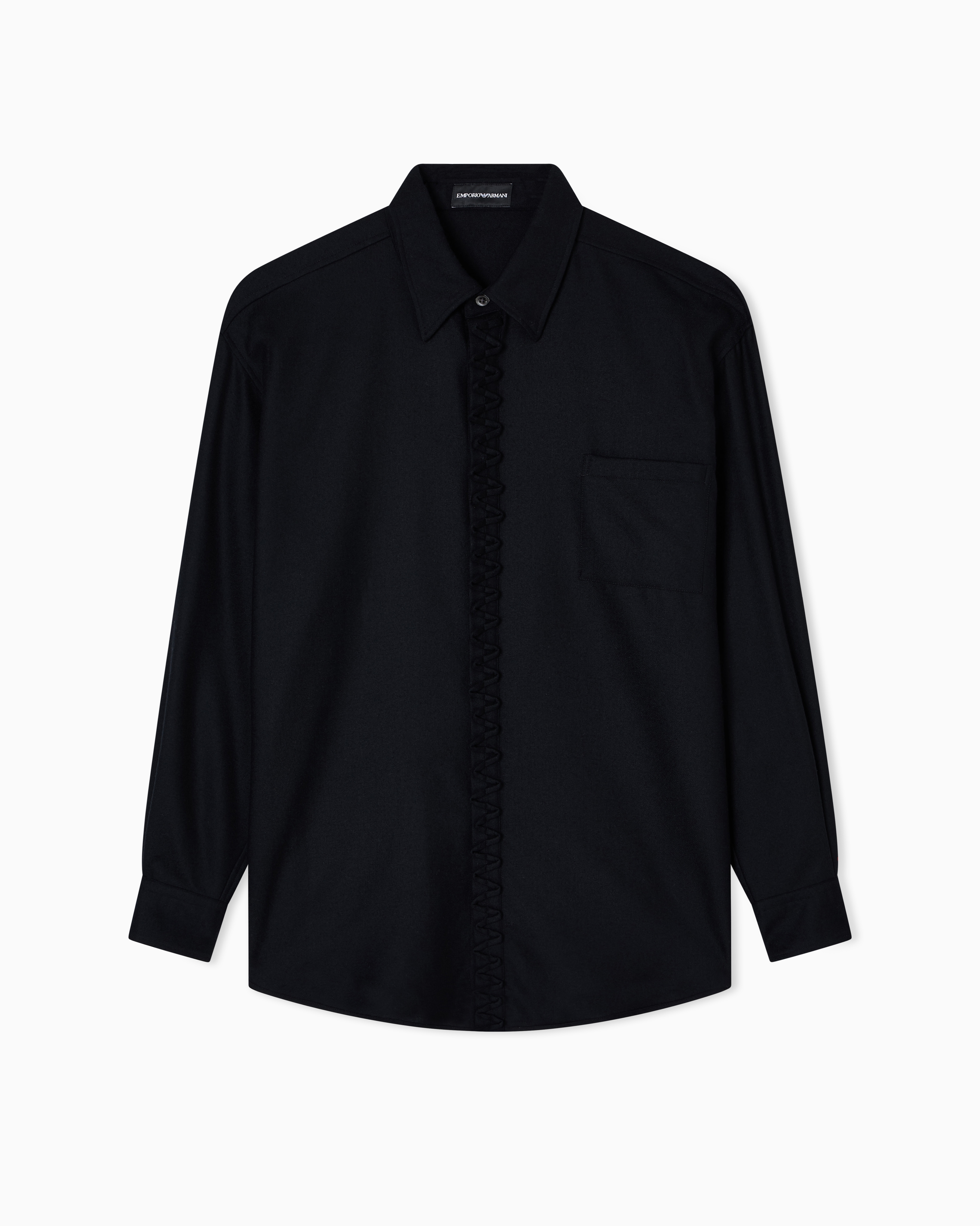 Emporio Armani - Viyella wool shirt with zig-zag embellishment, Man, Black, Size: L