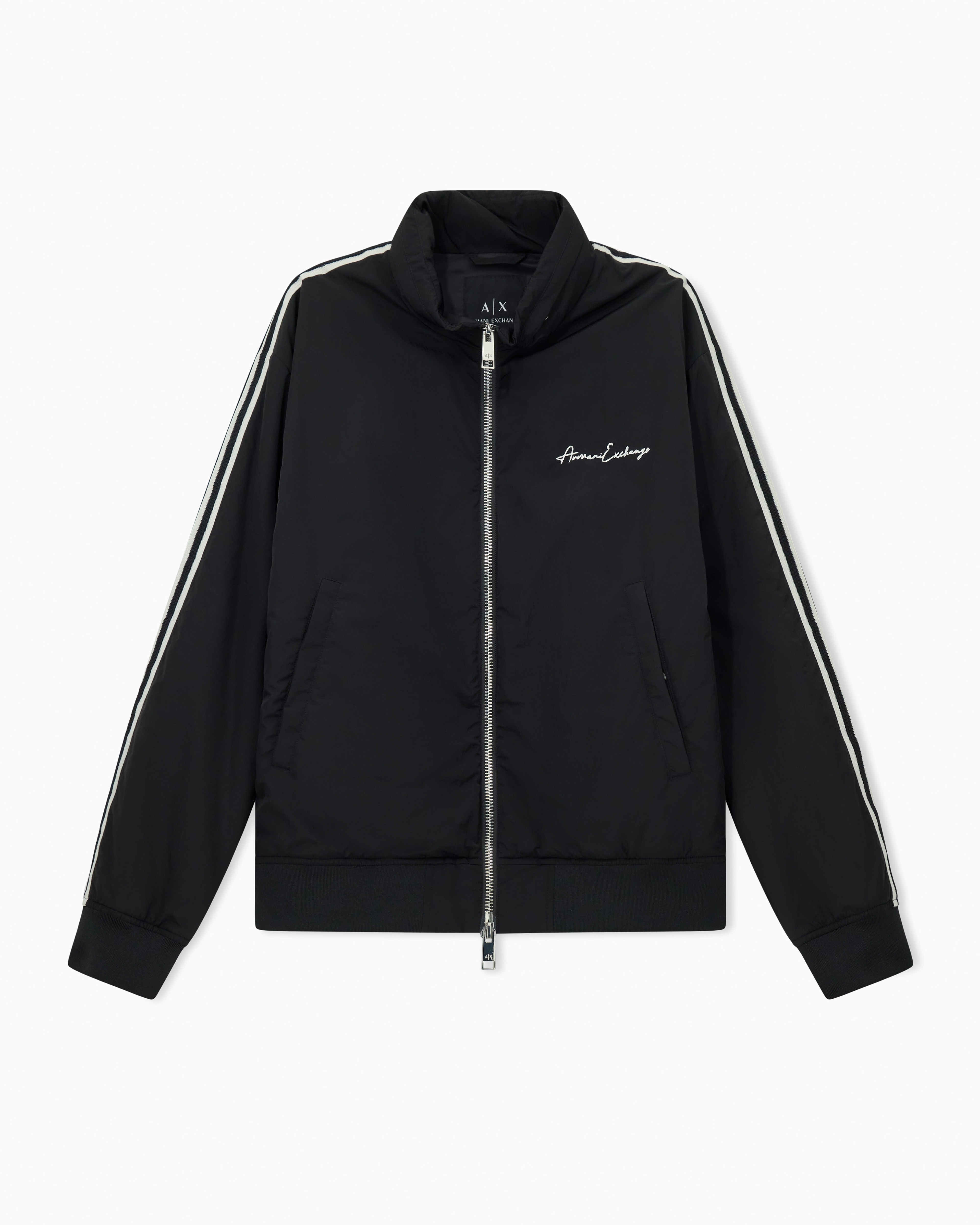 Armani Exchange - Full zip jacket with contrasting bands, Man, Black, Size:
