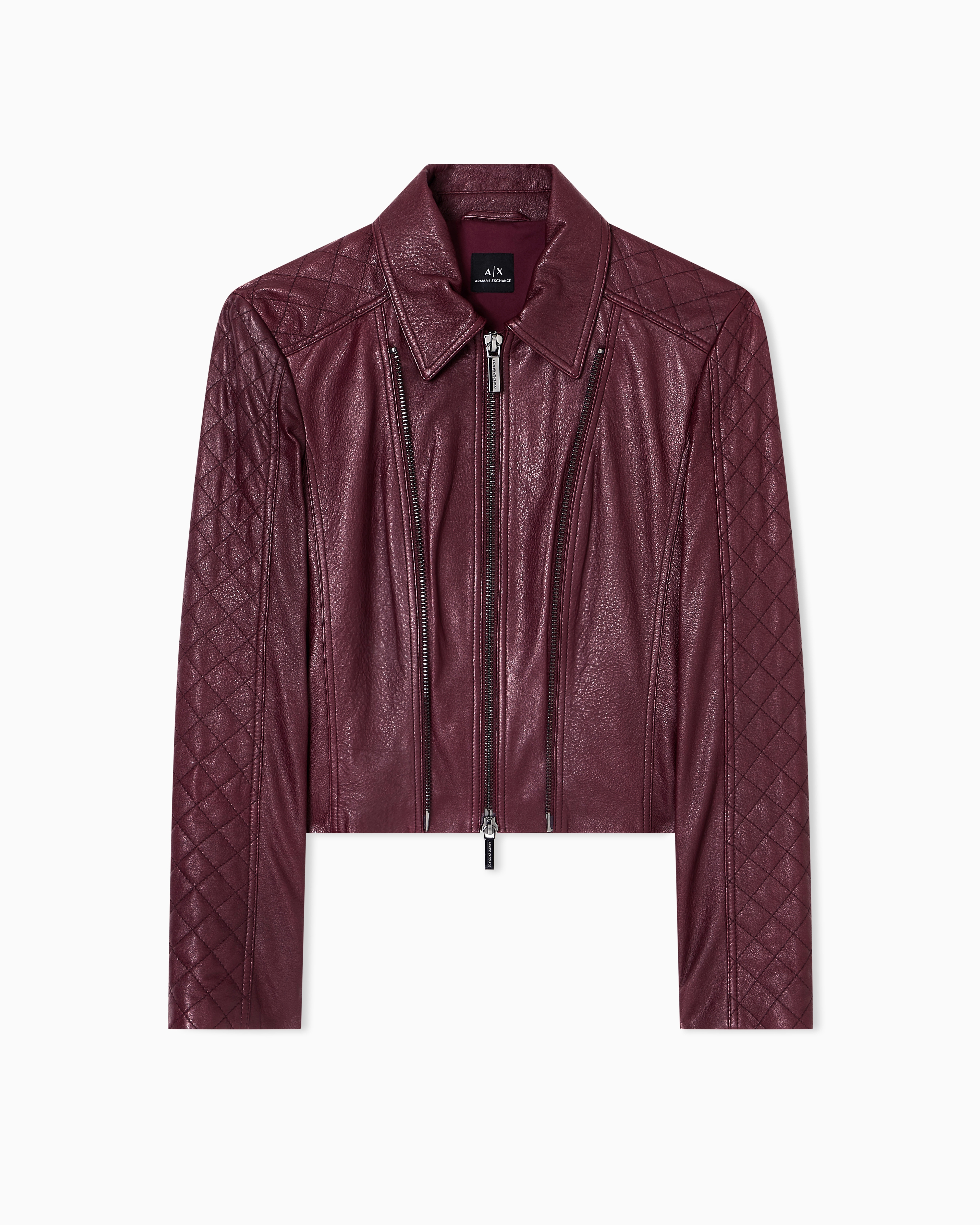 Armani Exchange - Leather jacket with quilted sleeves, Woman, Burgundy, Size: