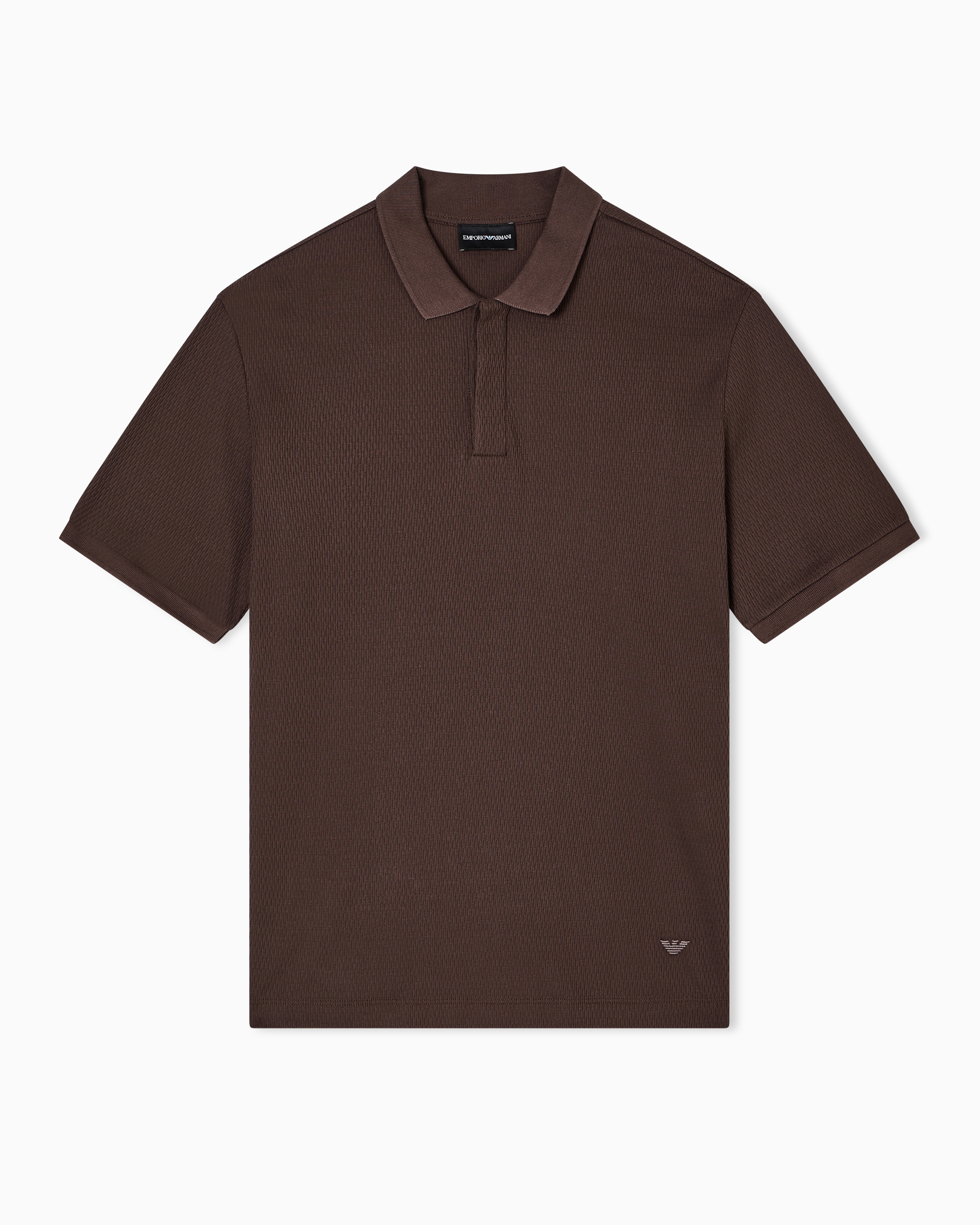 Emporio Armani - Jersey polo shirt with vertical jacquard motif, Man, Brown, Size: