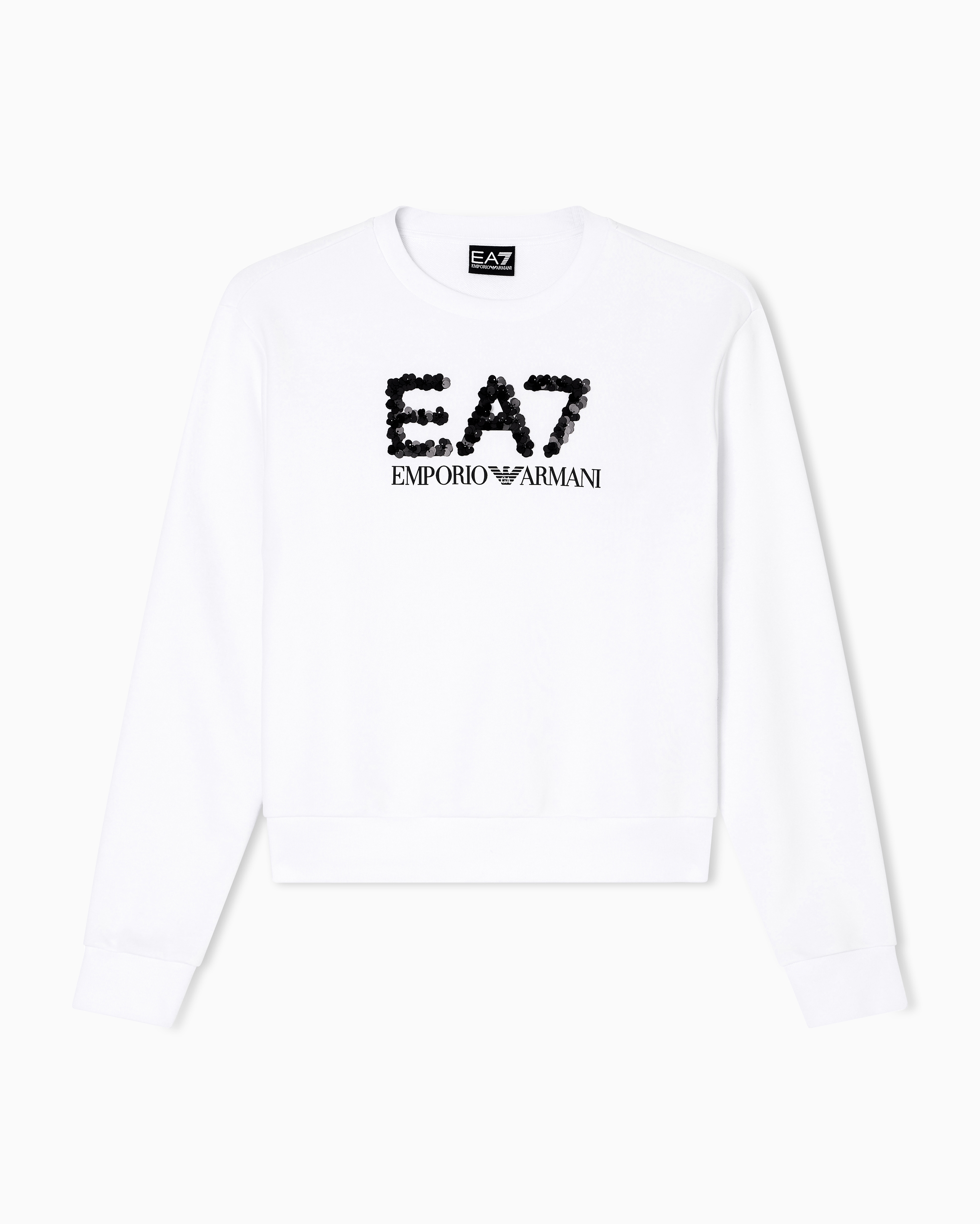 Ea7 White Cotton-Blend Crew-Neck Sweatshirt