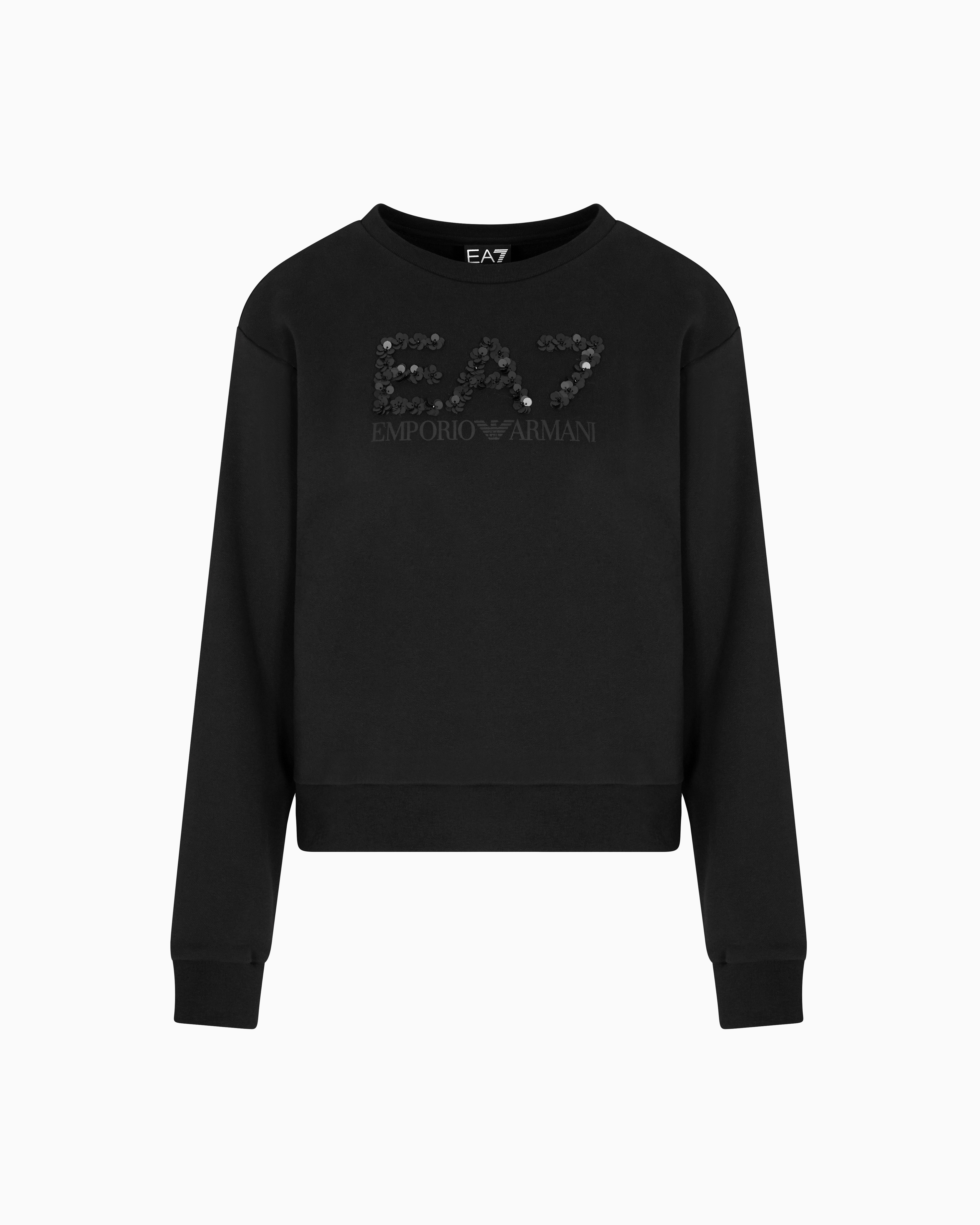 Ea7 Black Cotton-Blend Crew-Neck Sweatshirt