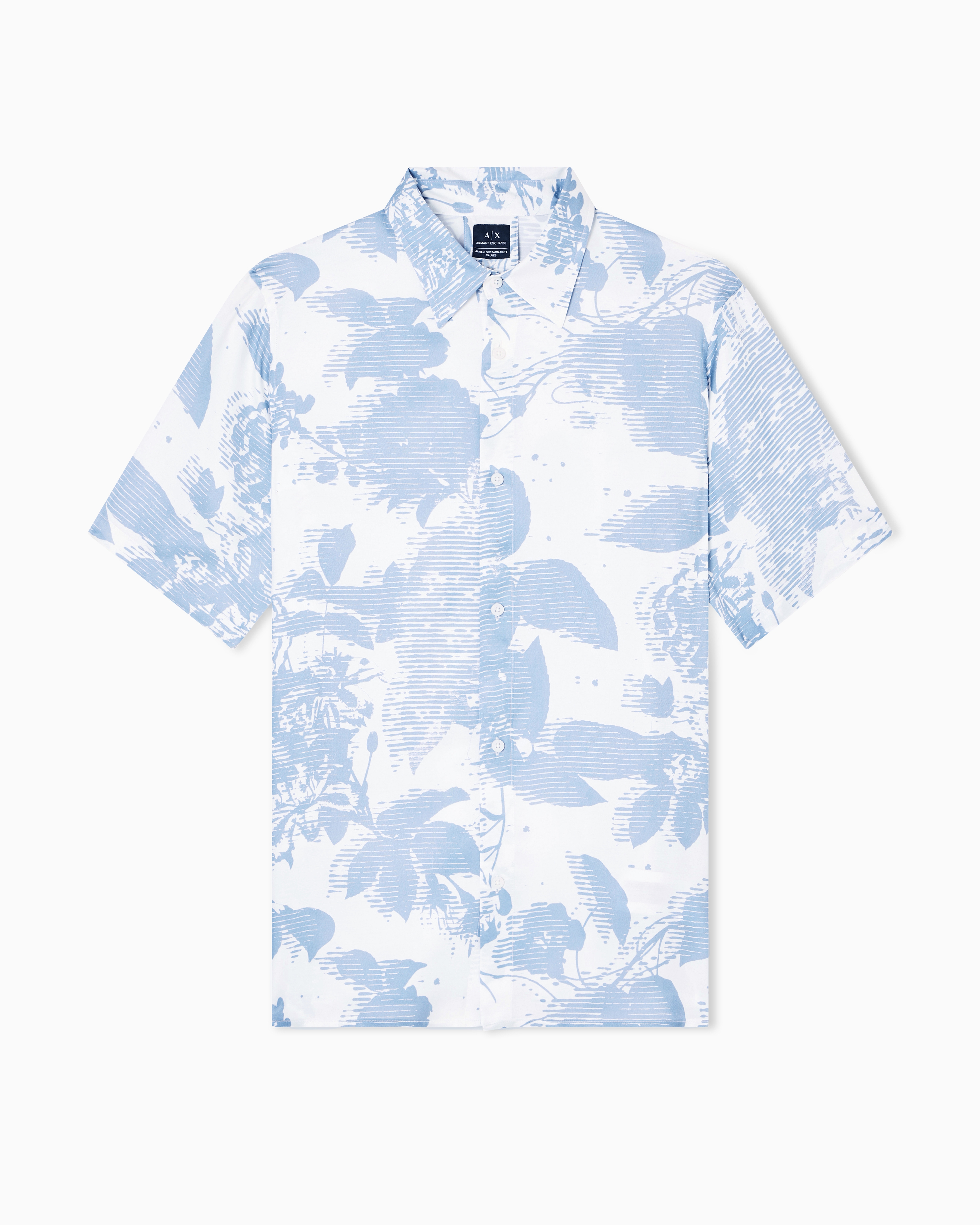 Armani Exchange - Patterned short-sleeved shirt, Man, Light Blue, Size: