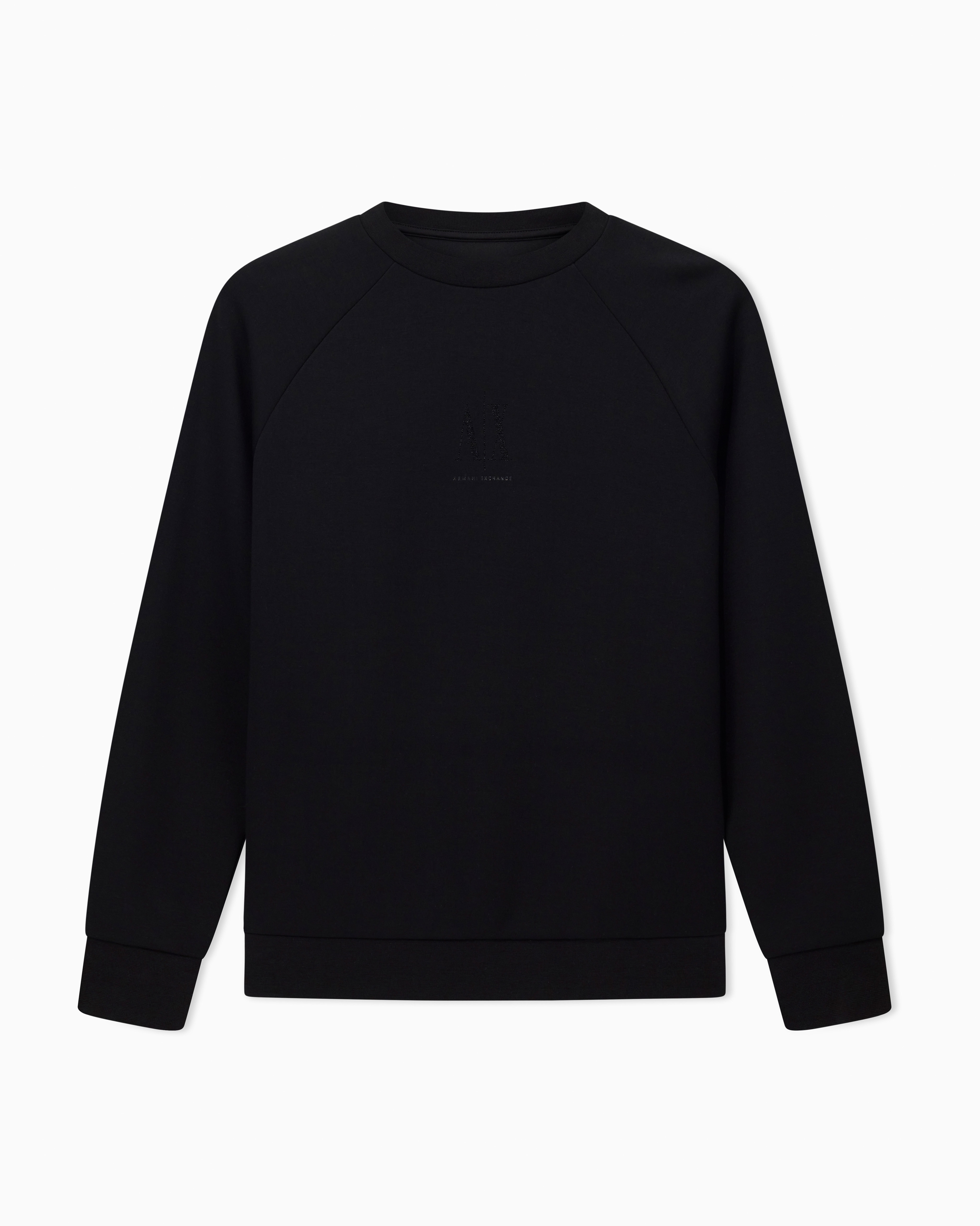 Armani Exchange - Glitter Logo Crewneck Sweatshirt, Woman, Black, Size: S