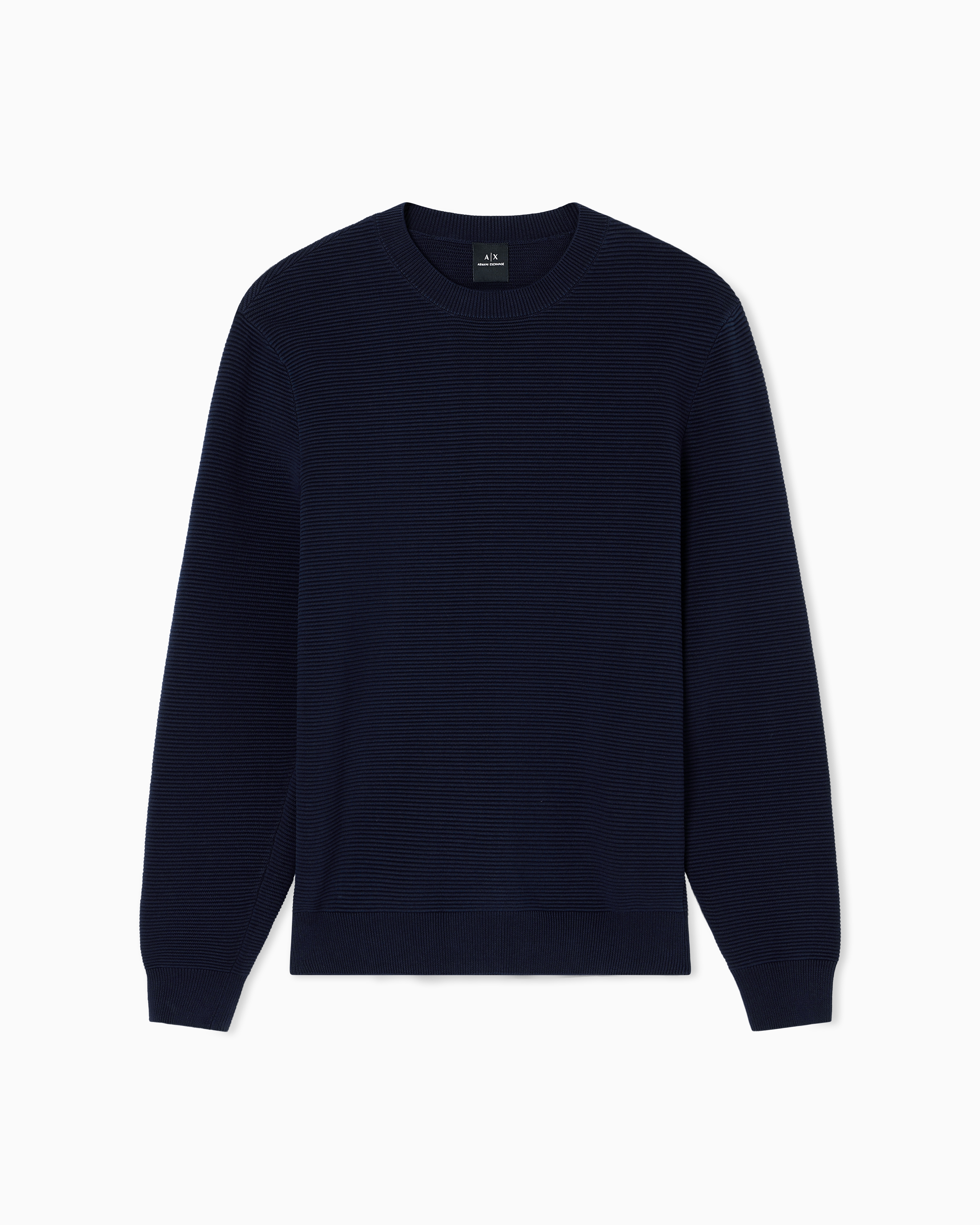 Armani Exchange - Striped Texture Crew Neck Sweater, Man, Navy Blue, Size: