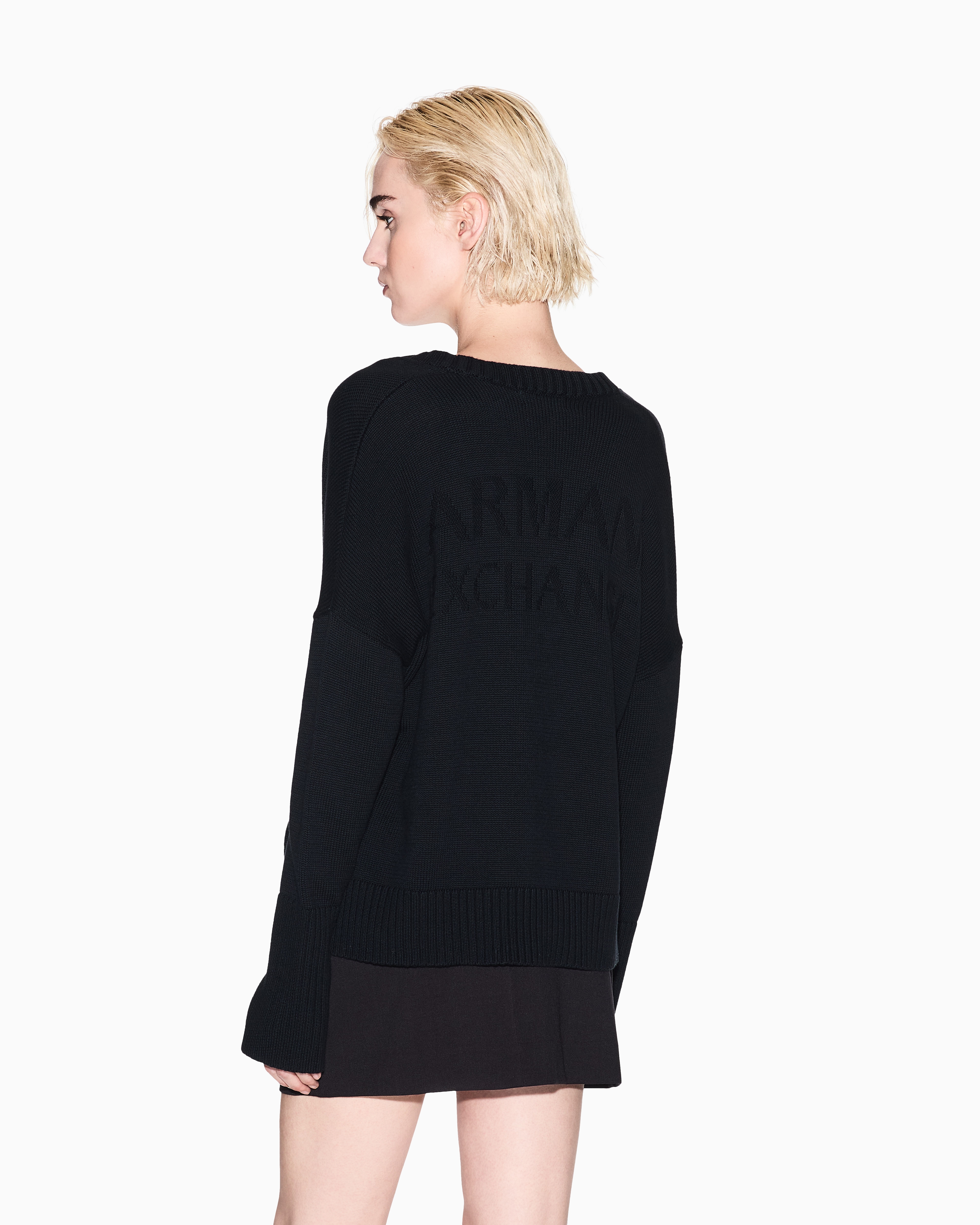 Armani Exchange - Asymmetrical cotton cardigan, Woman, Black, Size: