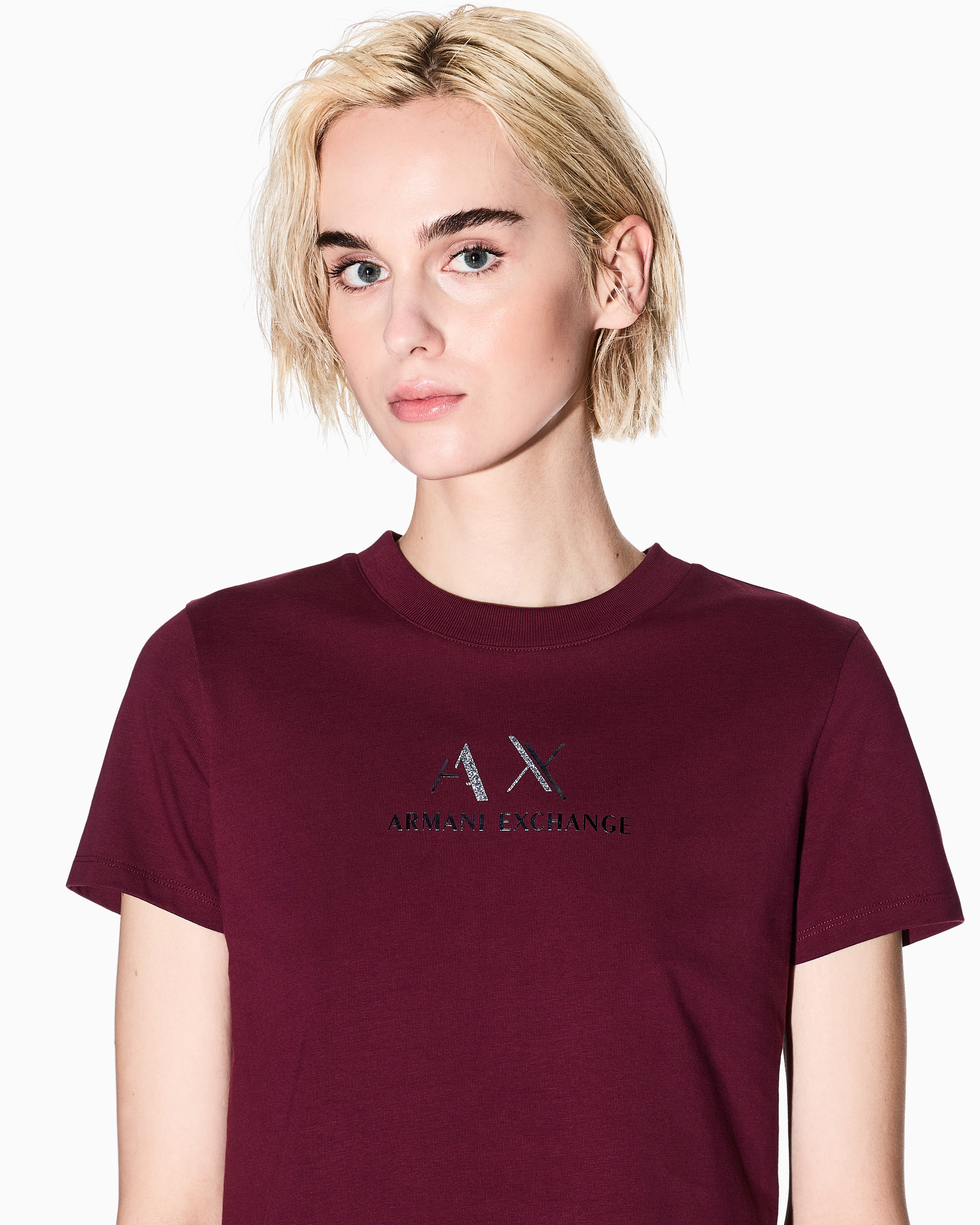 Armani Exchange - Regular fit T-shirt with graphic logo, Woman, Burgundy, Size: