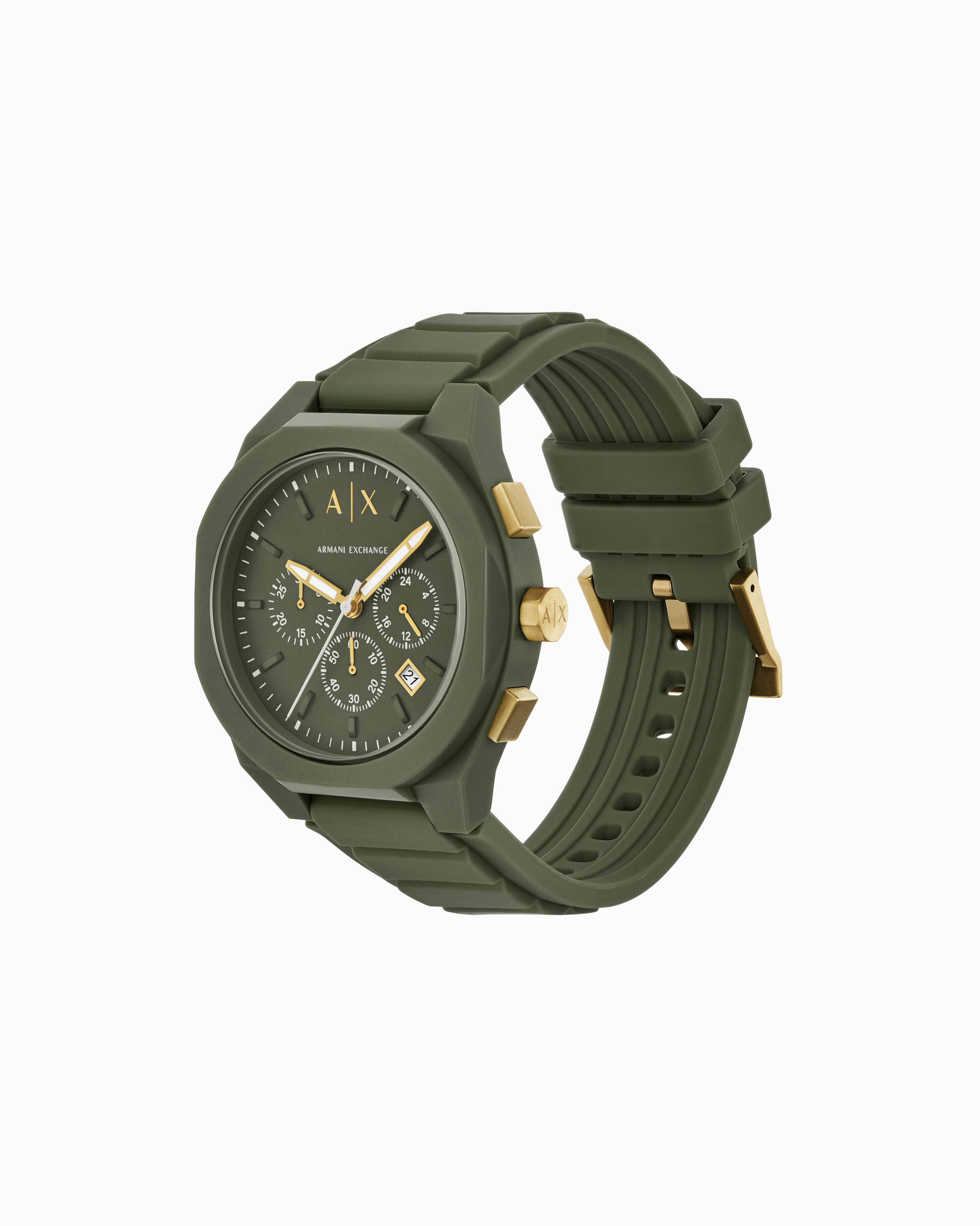 Armani Exchange - Chronograph Green Silicone Watch, Man, Multicoloured, Size: TU