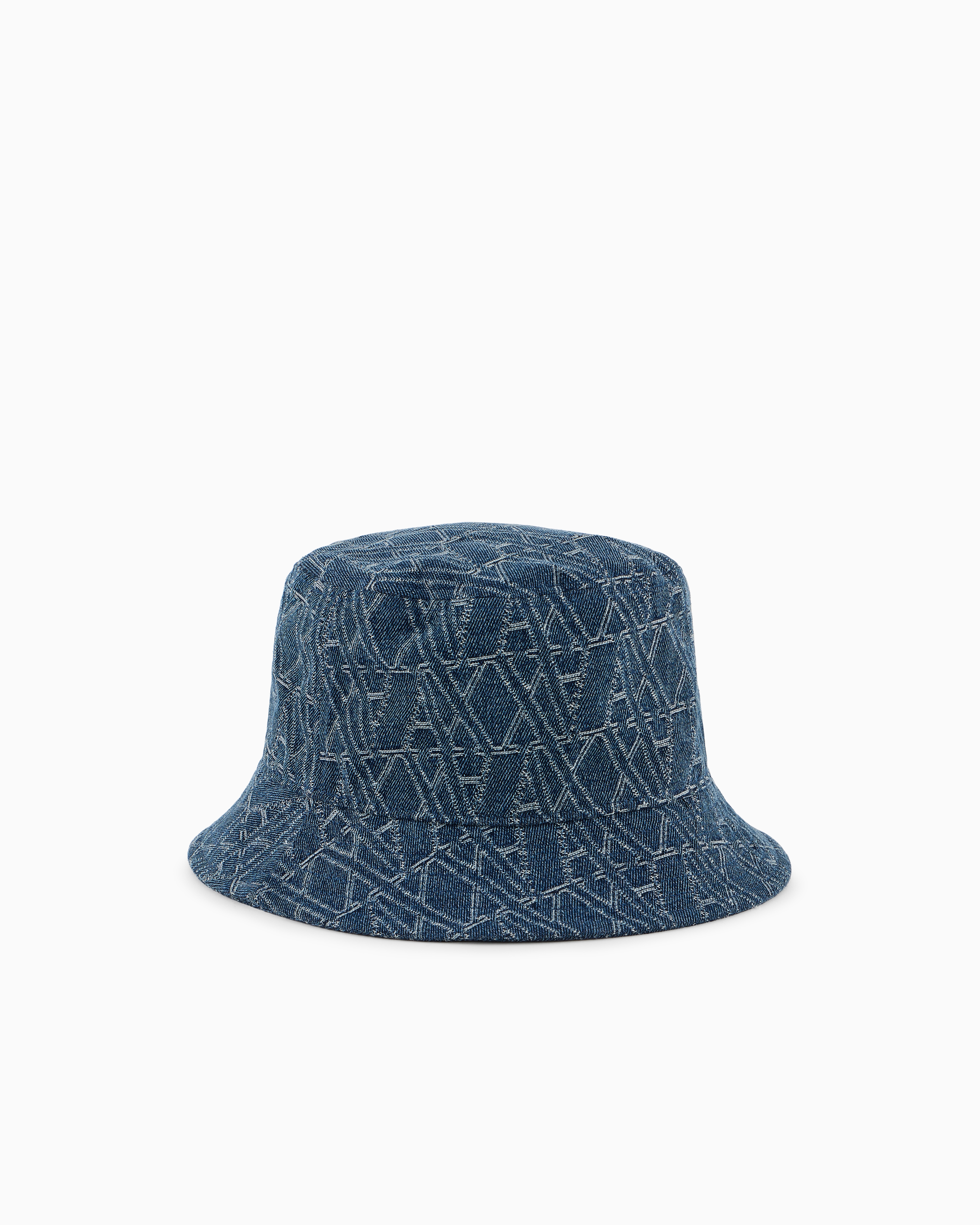 Denim bucket hat with allover logo