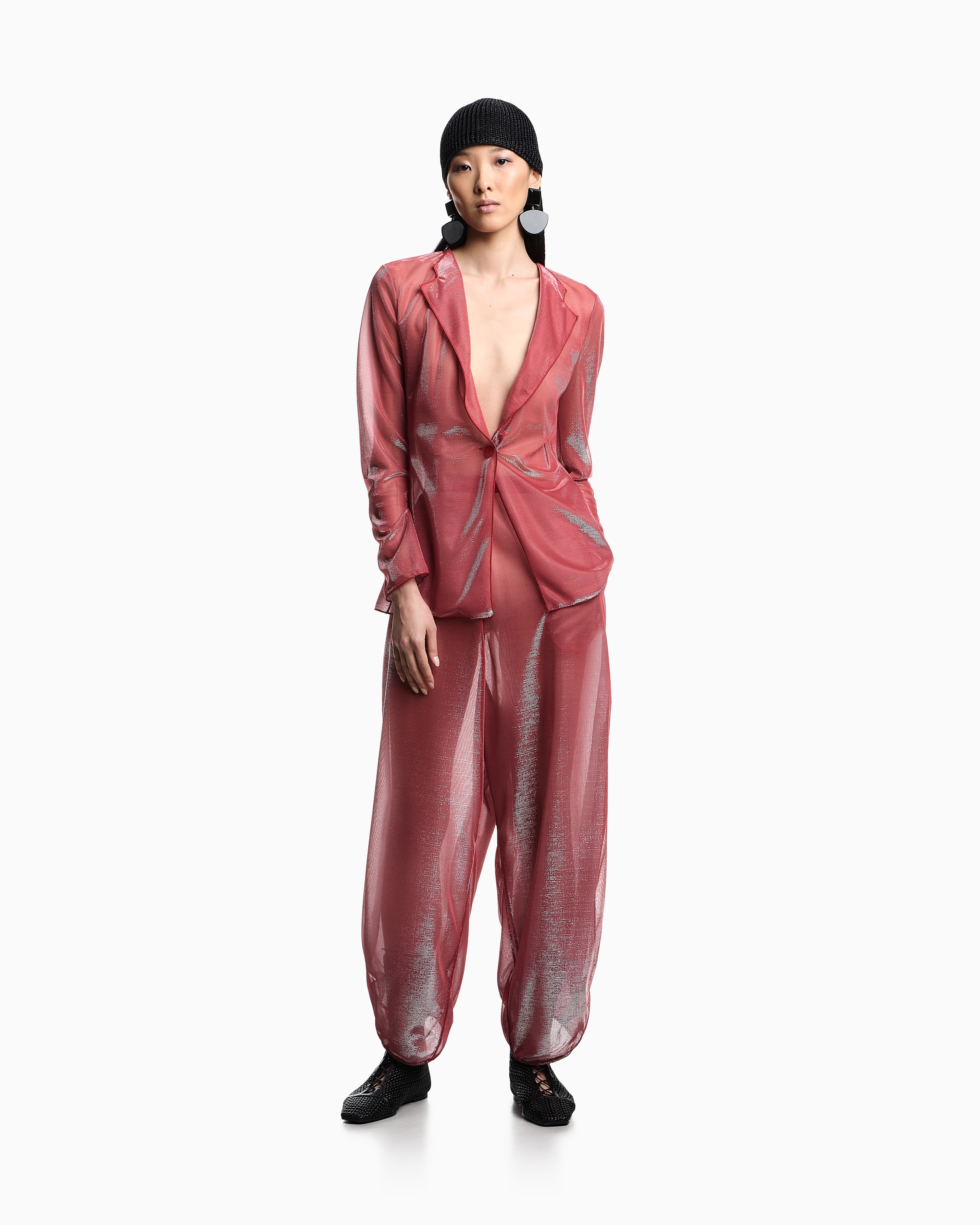 Emporio Armani - Iridescent knit-fabric blazer, Woman, Red, Size: