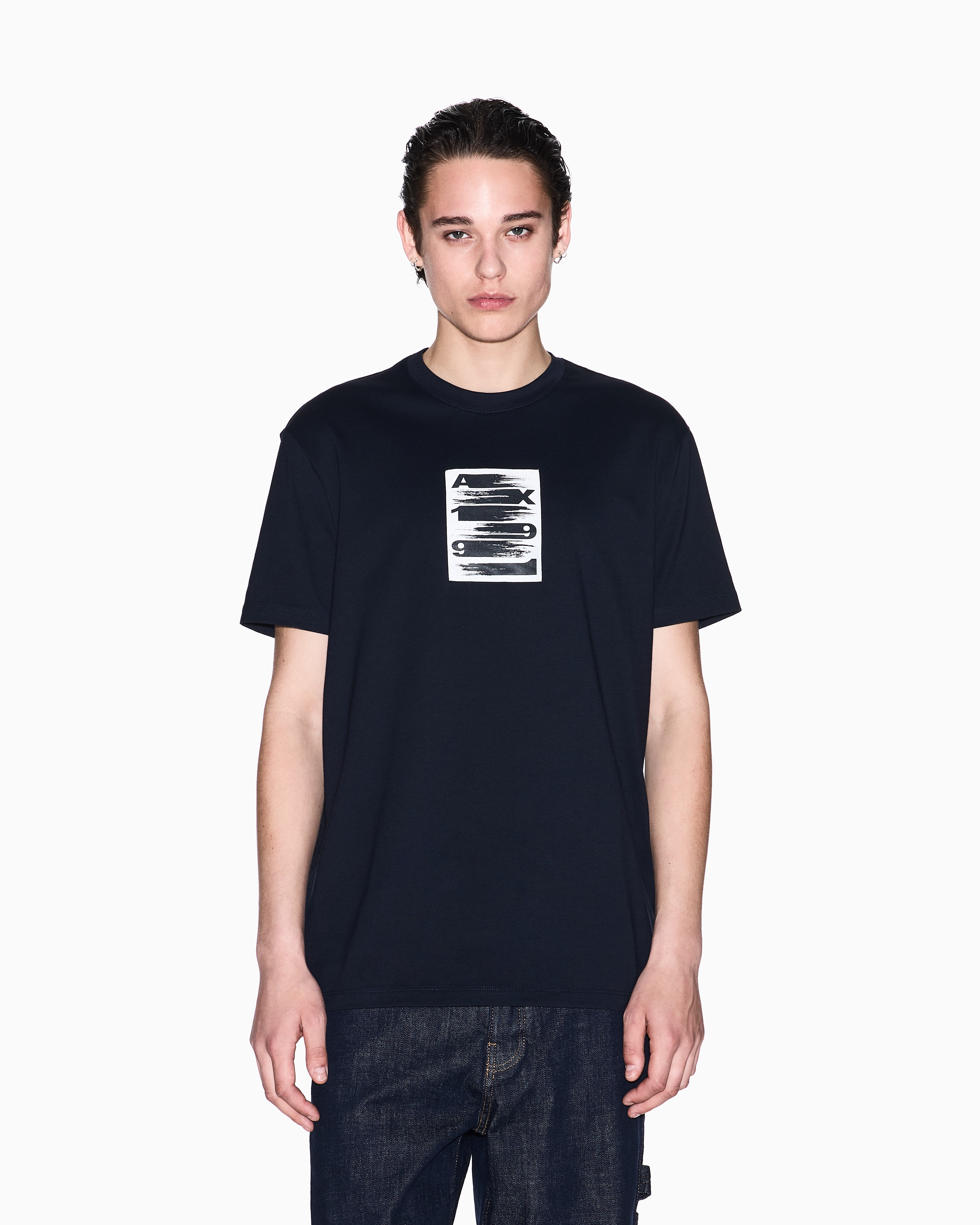 Armani Exchange - Regular fit T-shirt with abstract logo, Man, Navy Blue, Size: