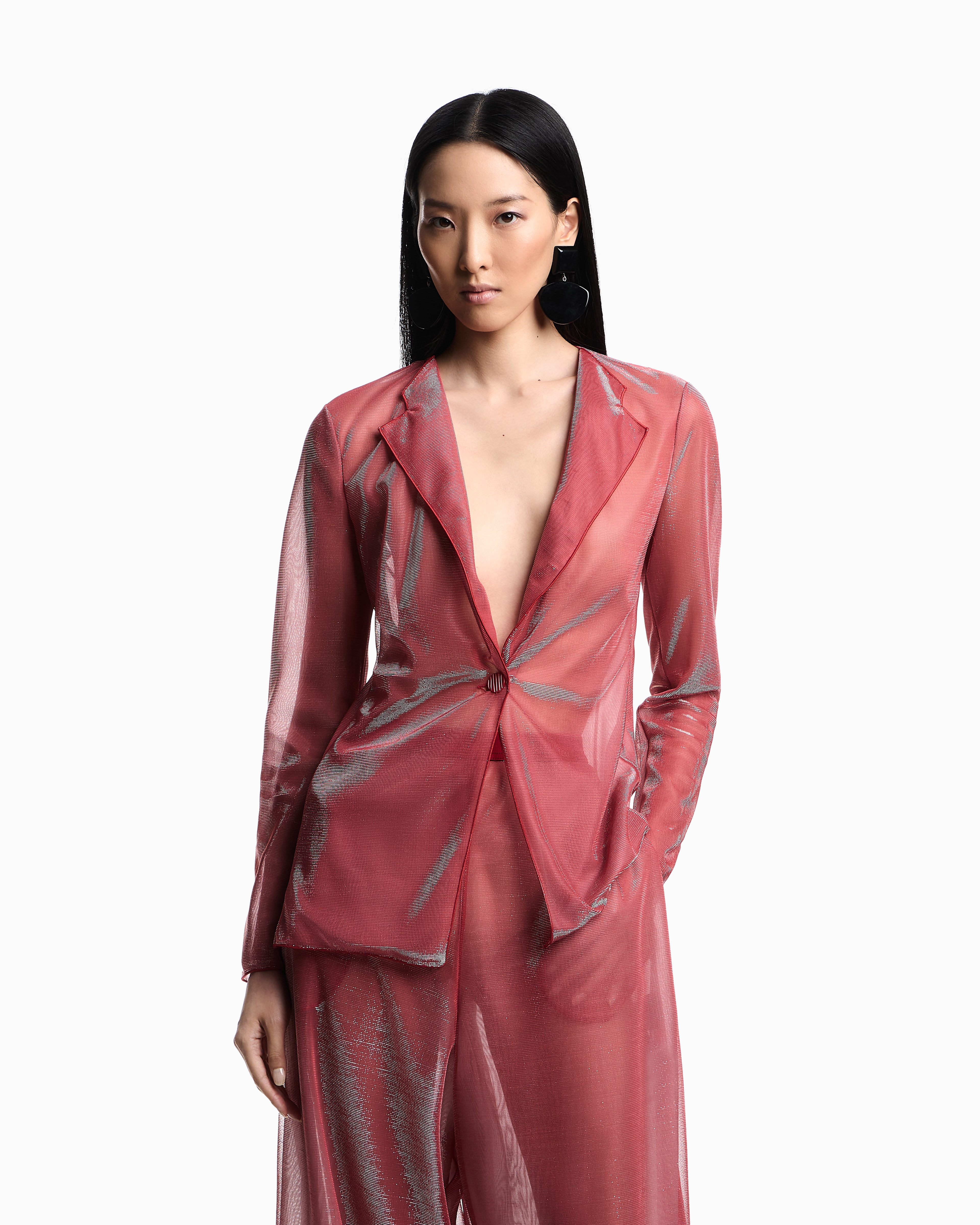 Emporio Armani - Iridescent knit-fabric blazer, Woman, Red, Size: