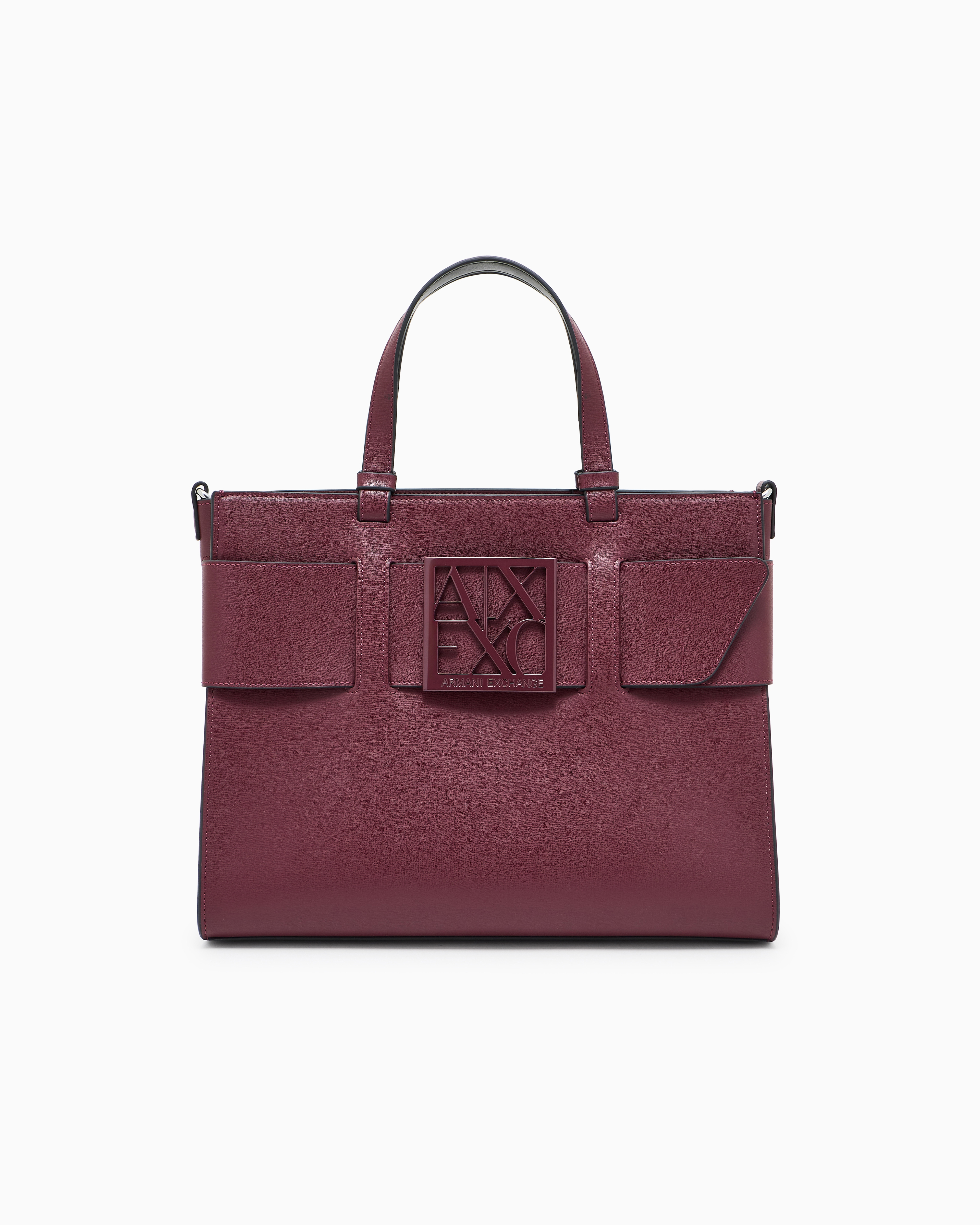 Armani Exchange - Large tote bag with double handles and shoulder strap, Woman, Burgundy, Size: TU
