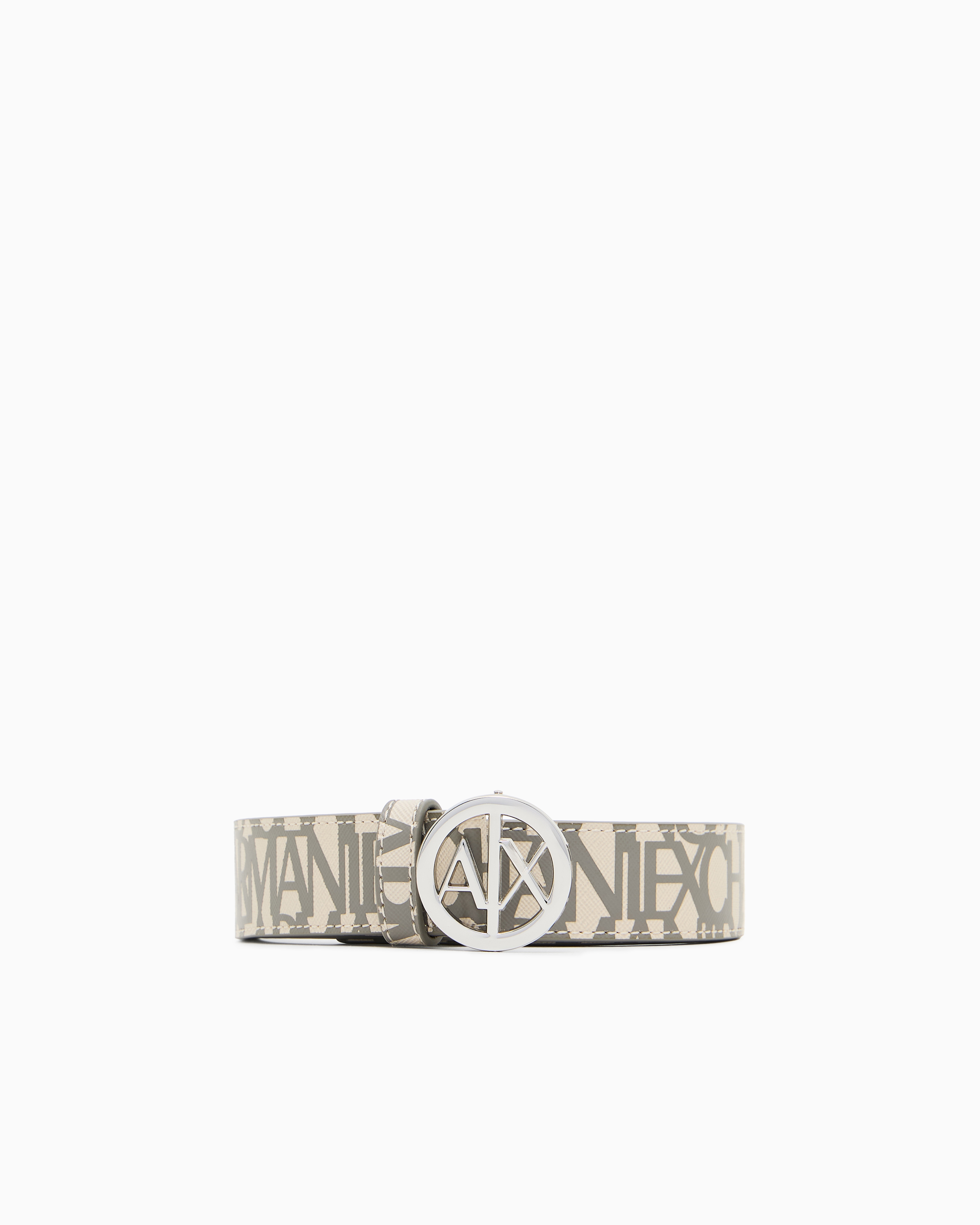 Armani Exchange - Eco-leather belt with round logo buckle, Woman, Beige, Size: