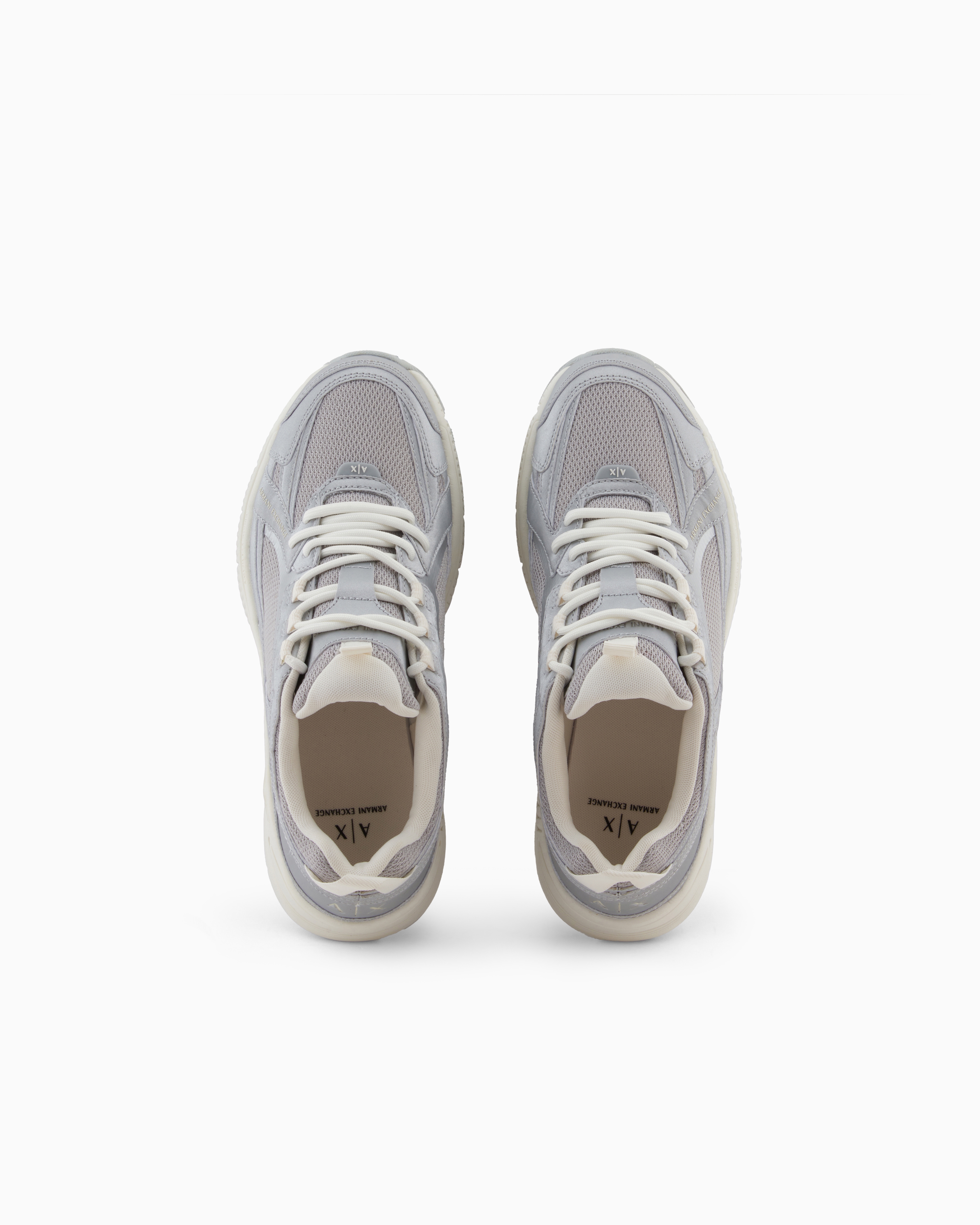 Armani Exchange - Chunky sneakers with a mix of materials, Man, Silver, Size: