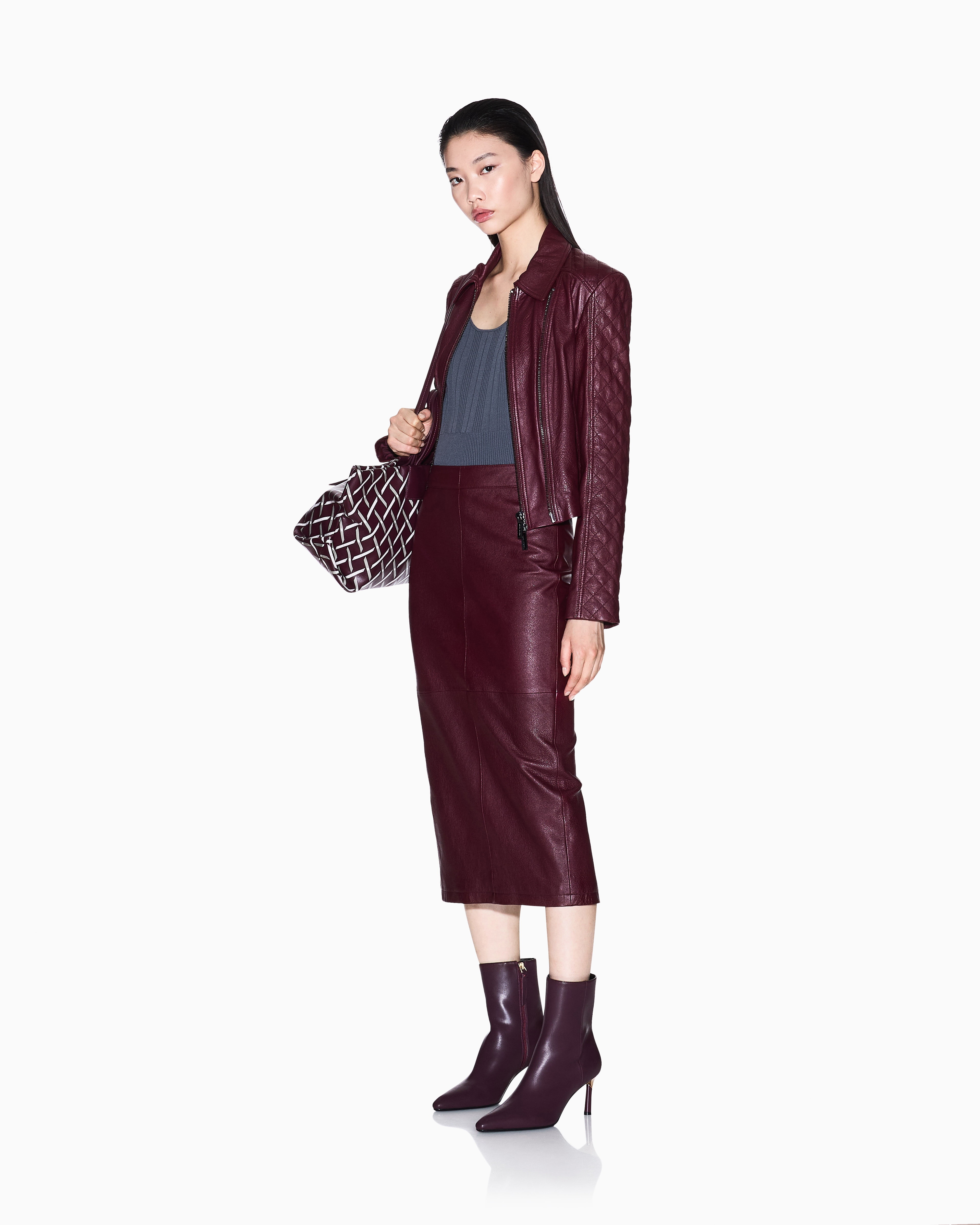 Armani Exchange - LEATHER MIDI SKIRT, Woman, Burgundy, Size: 4