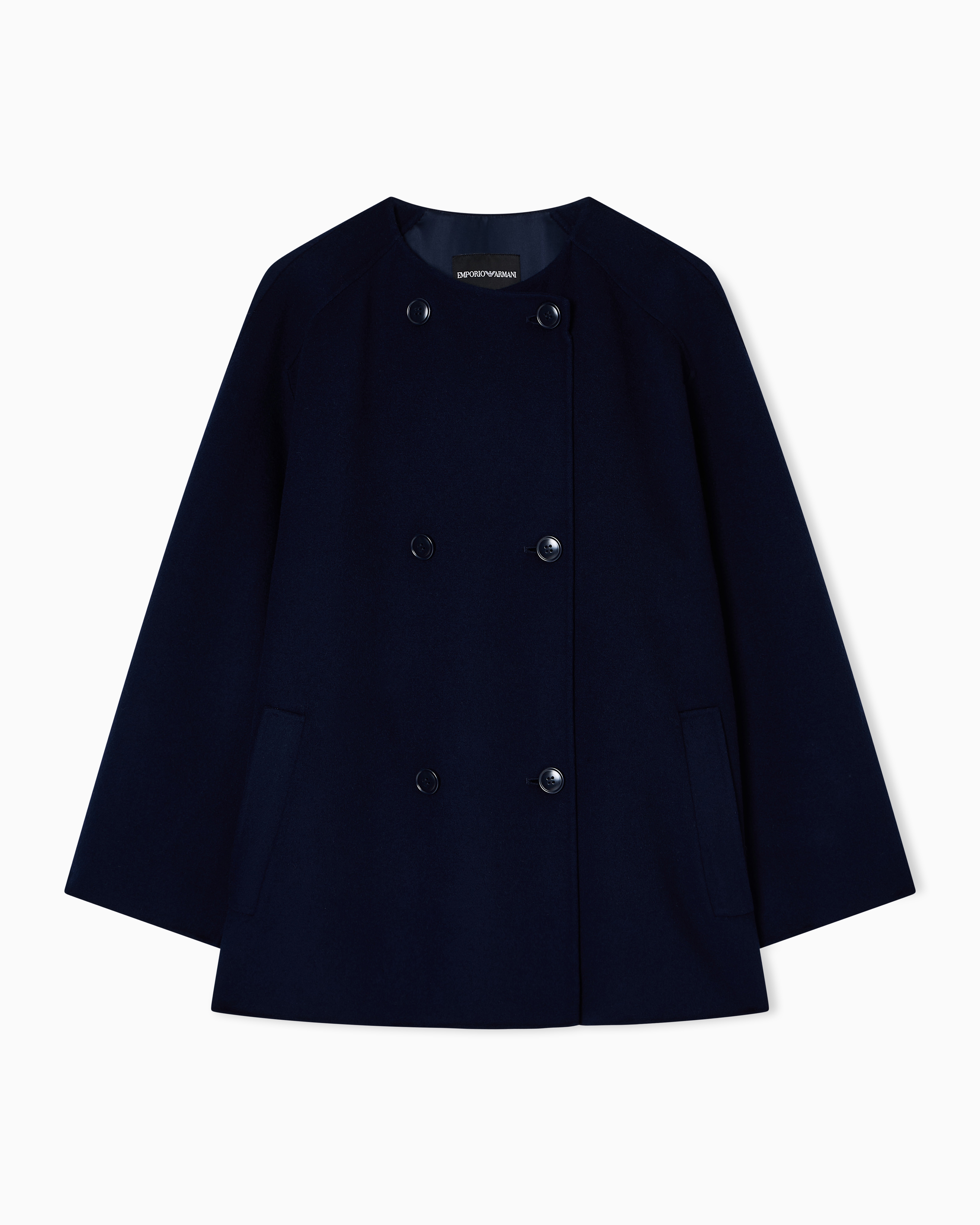 Emporio Armani - Double-breasted wool and cashmere pea coat, Woman, Navy Blue, Size: