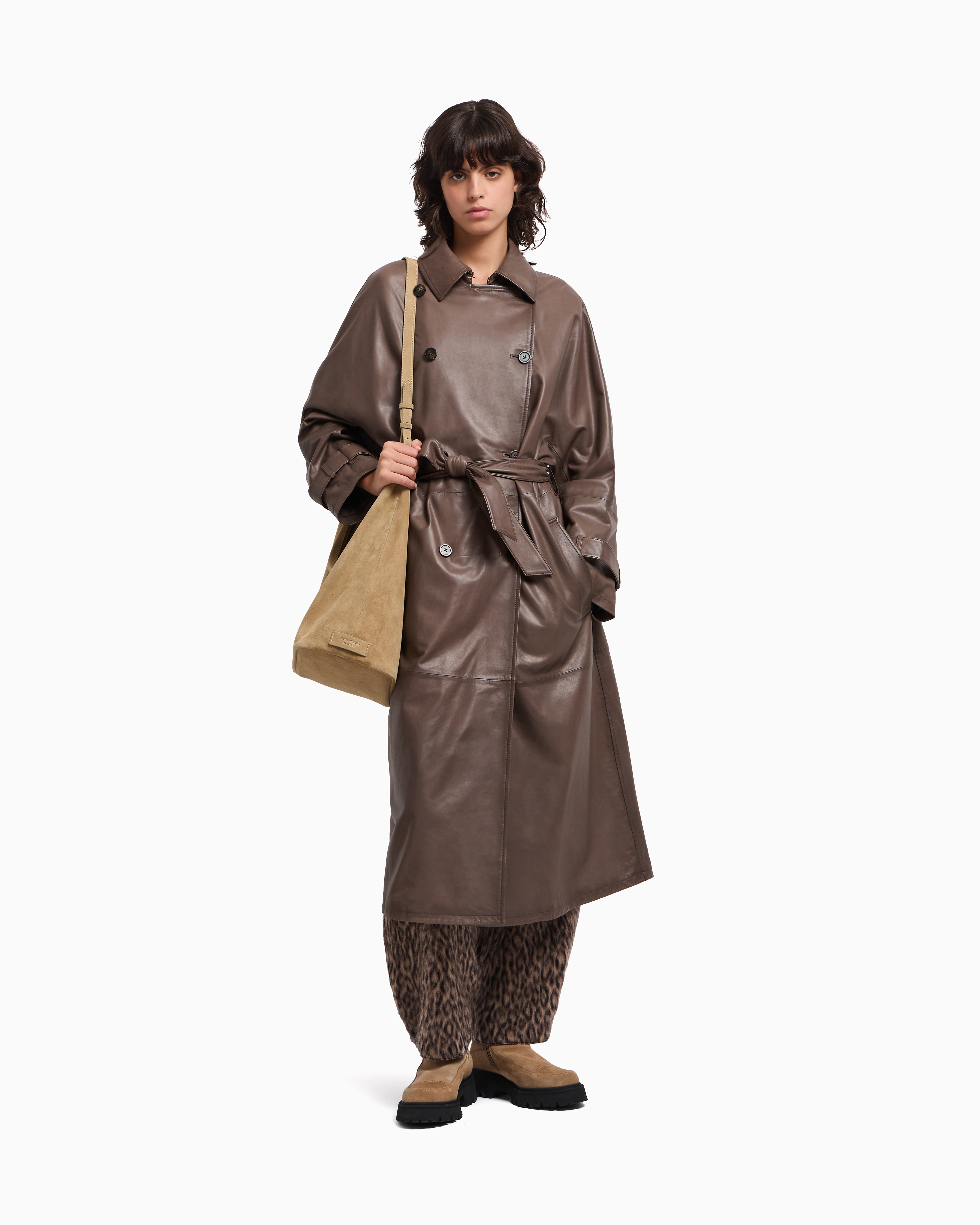 ダブルブレスト トレンチコート ナッパラムスキン ベルト付き