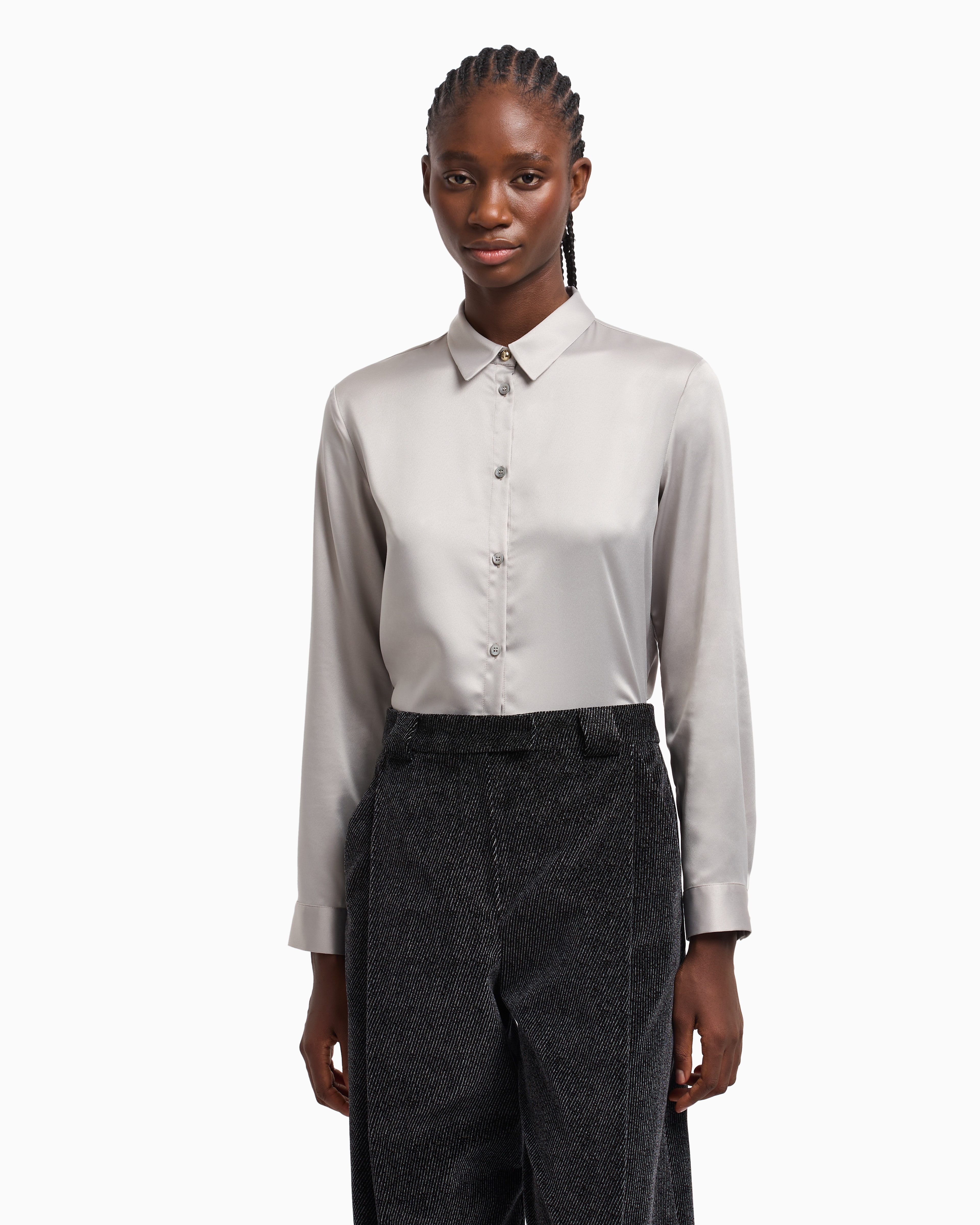 Emporio Armani - Valentine’s Day capsule collection satin crêpe shirt, Woman, Grey, Size:
