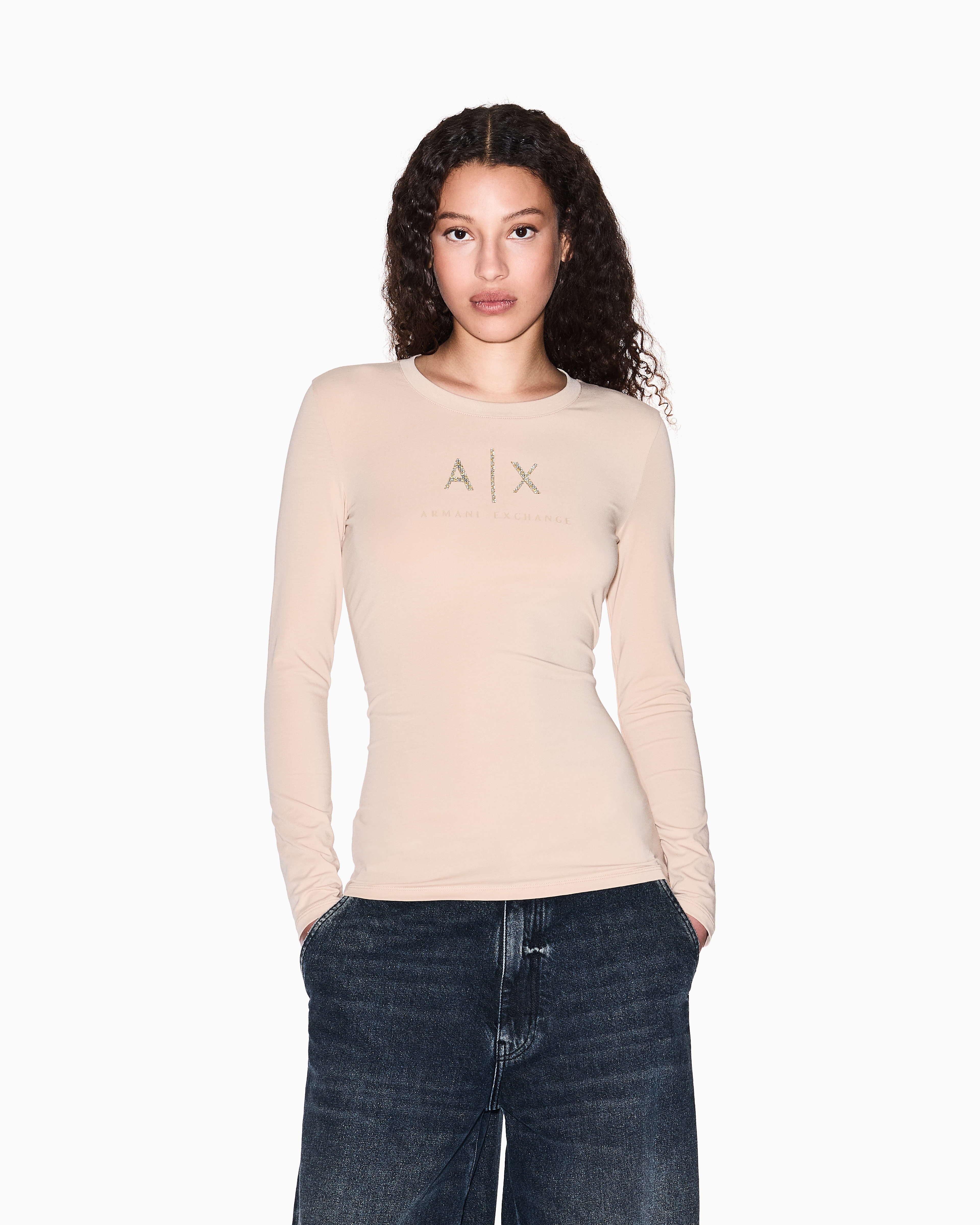 Armani Exchange - Long Sleeves T-Shirts, Woman, Camel, Size: