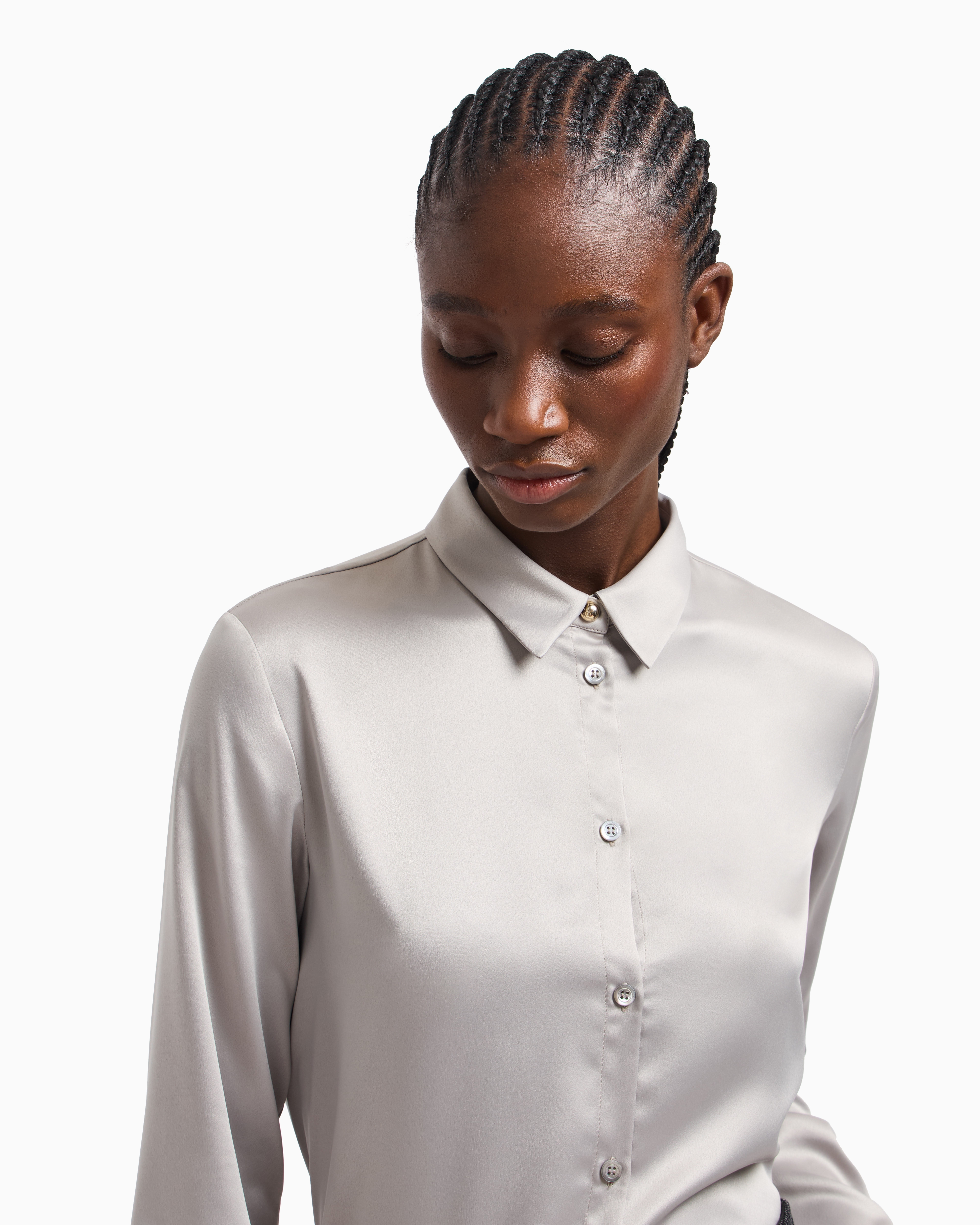 Emporio Armani - Valentine’s Day capsule collection satin crêpe shirt, Woman, Grey, Size: