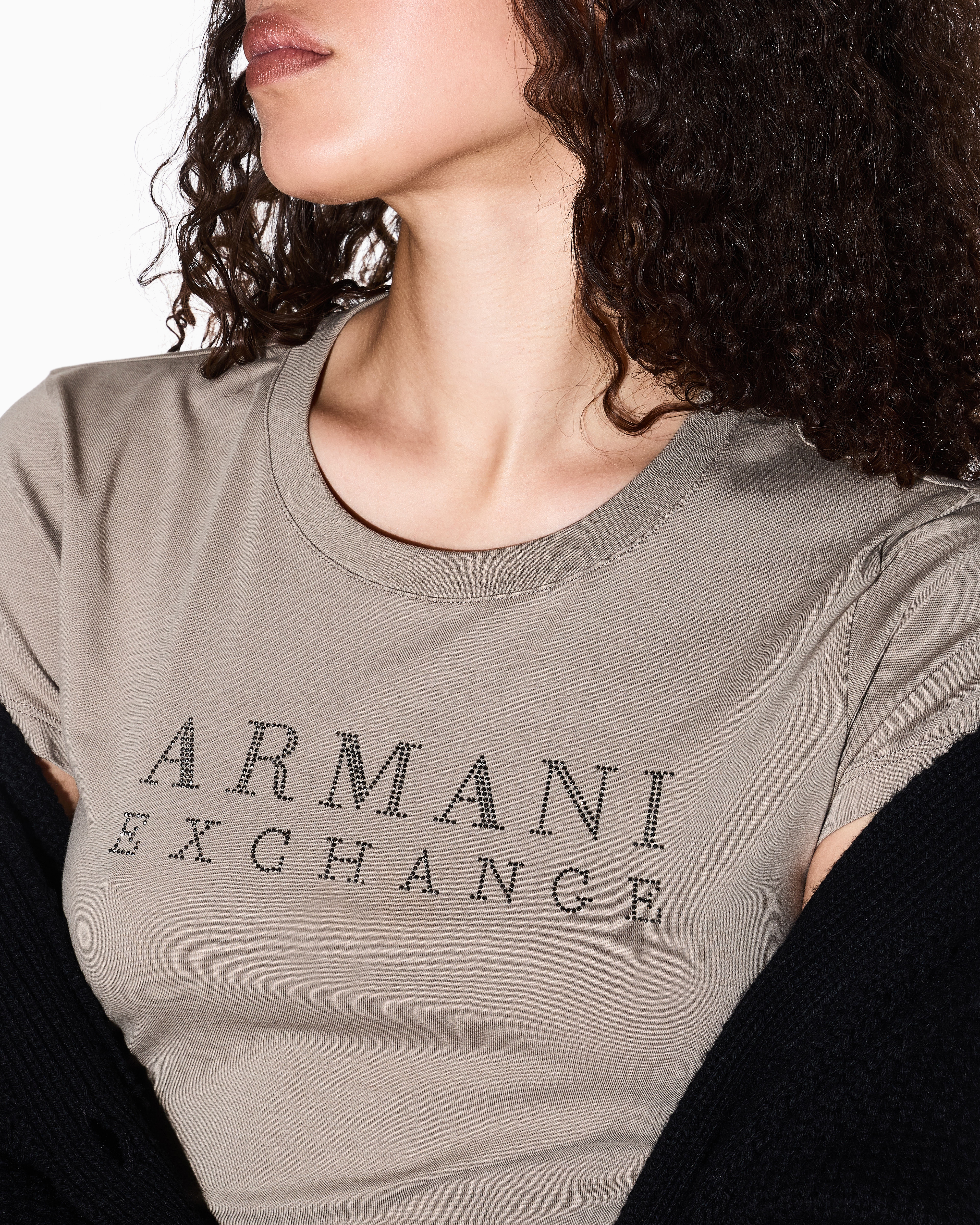Armani Exchange - Stretch cotton T-shirt, Woman, Brown, Size: