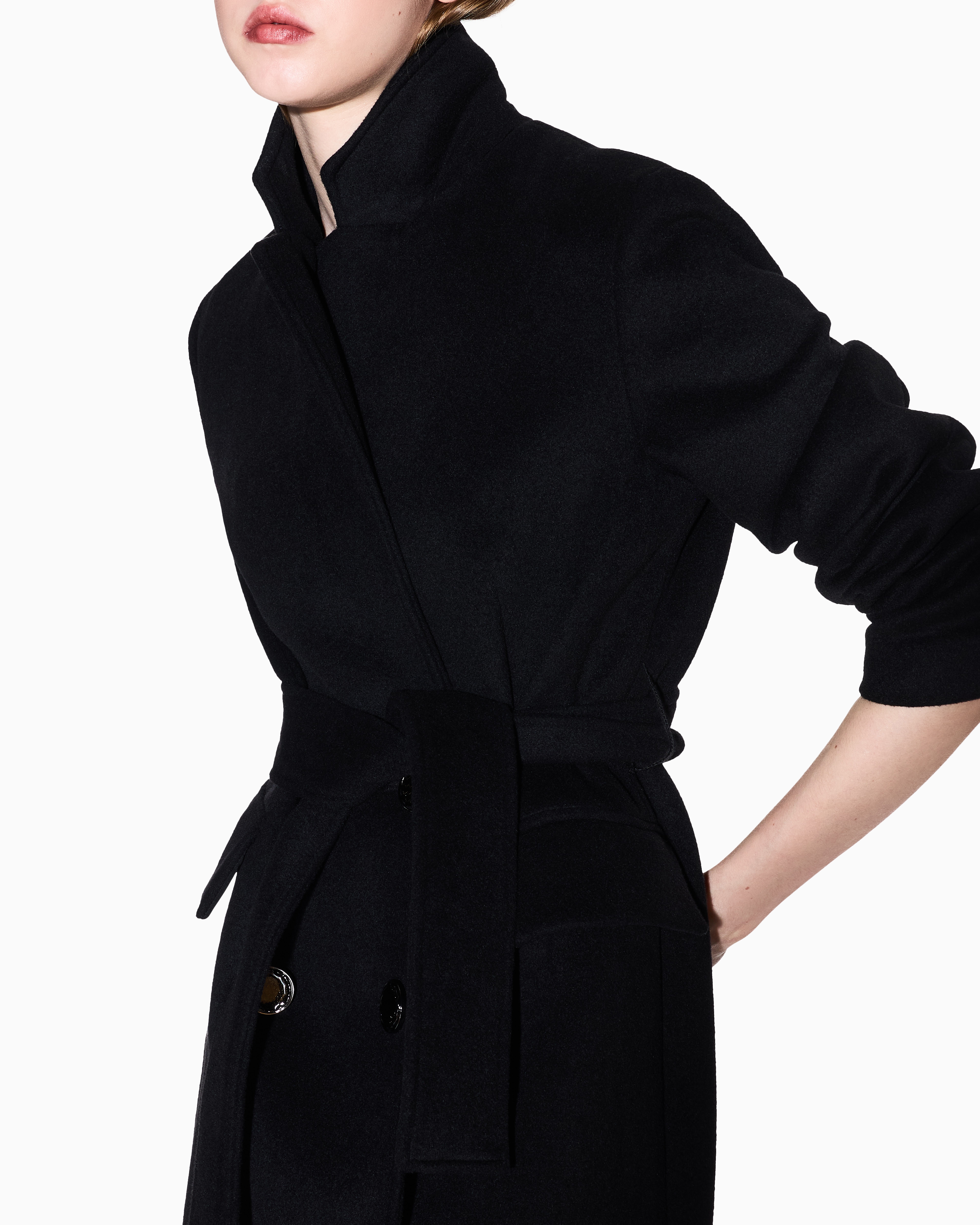 Armani Exchange - Wool blend belted coat, Woman, Black, Size: