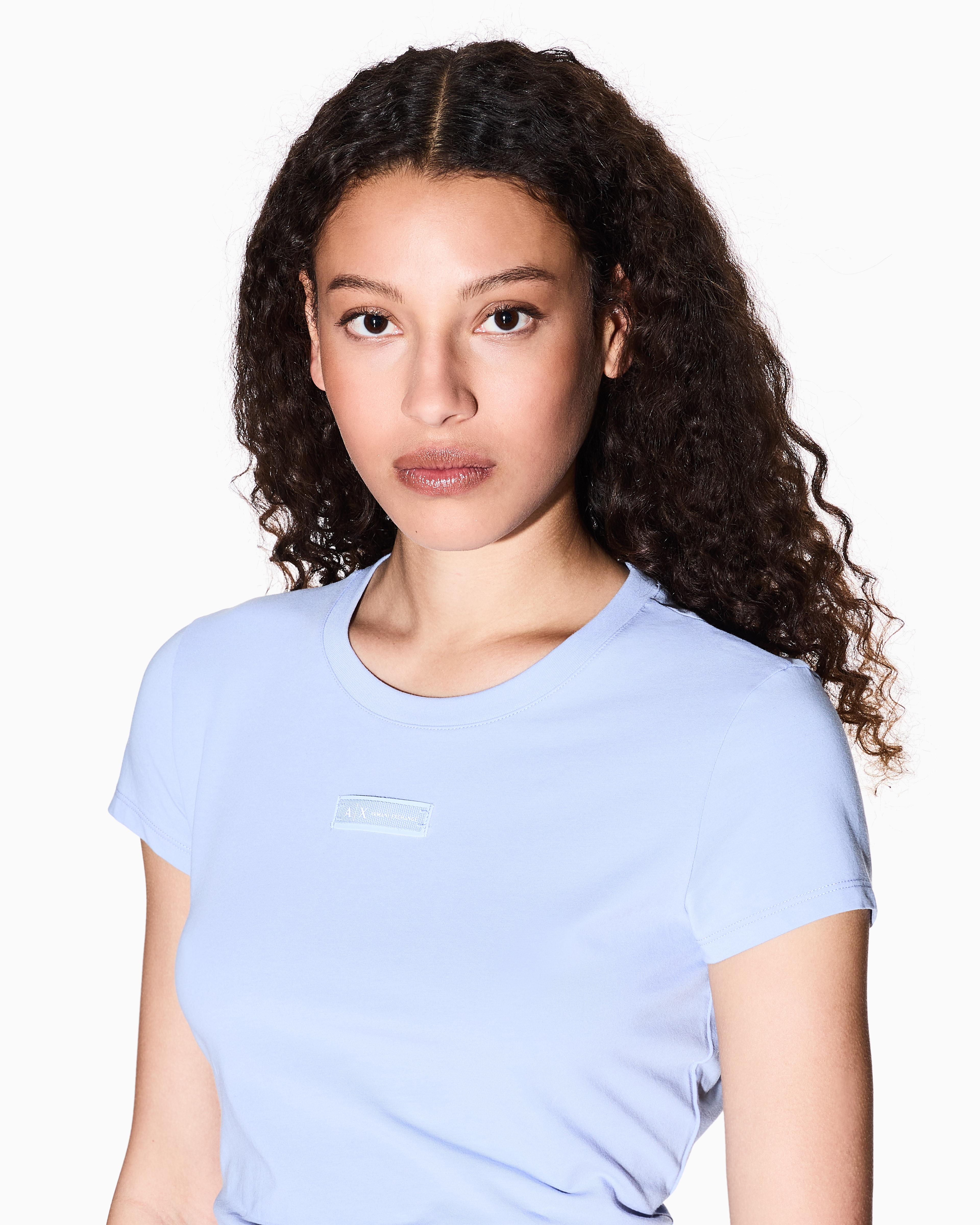 Armani Exchange - Regular fit T-shirt with logo, Woman, Light Blue, Size:
