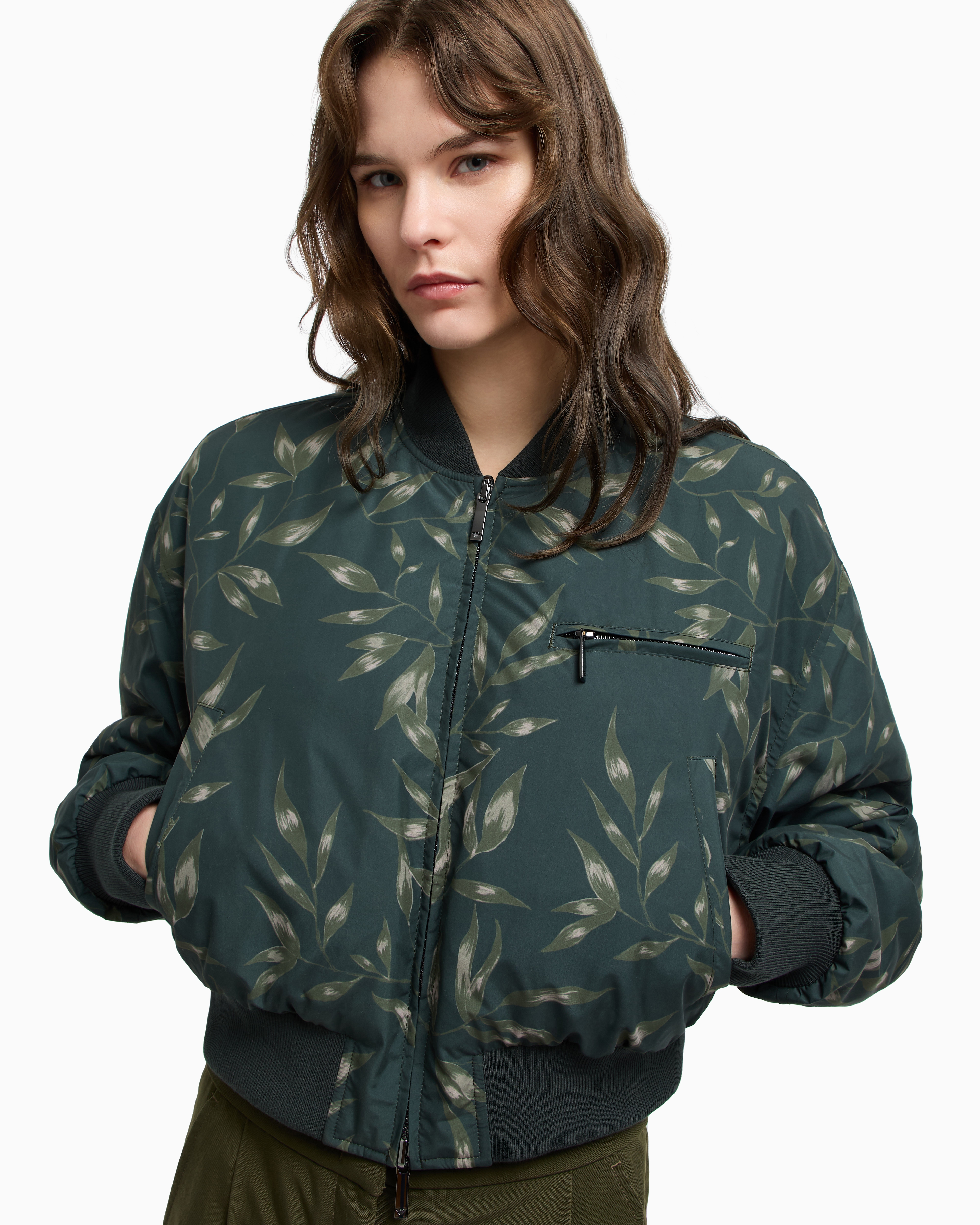 Emporio Armani - New York capsule collection reversible nylon bomber jacket, Woman, Green, Size: