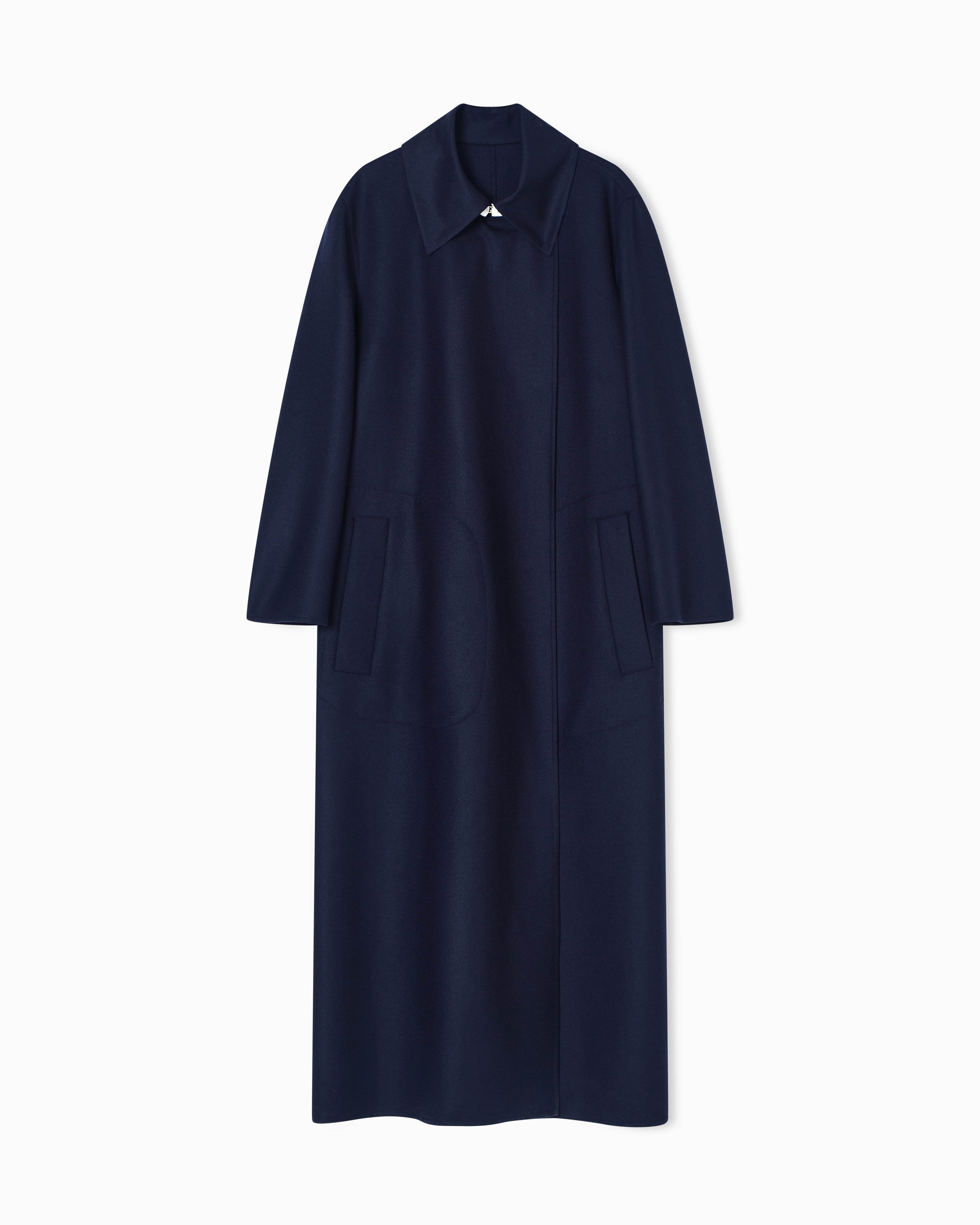 Giorgio Armani Long Coat In Two-tone Virgin Wool In Blue