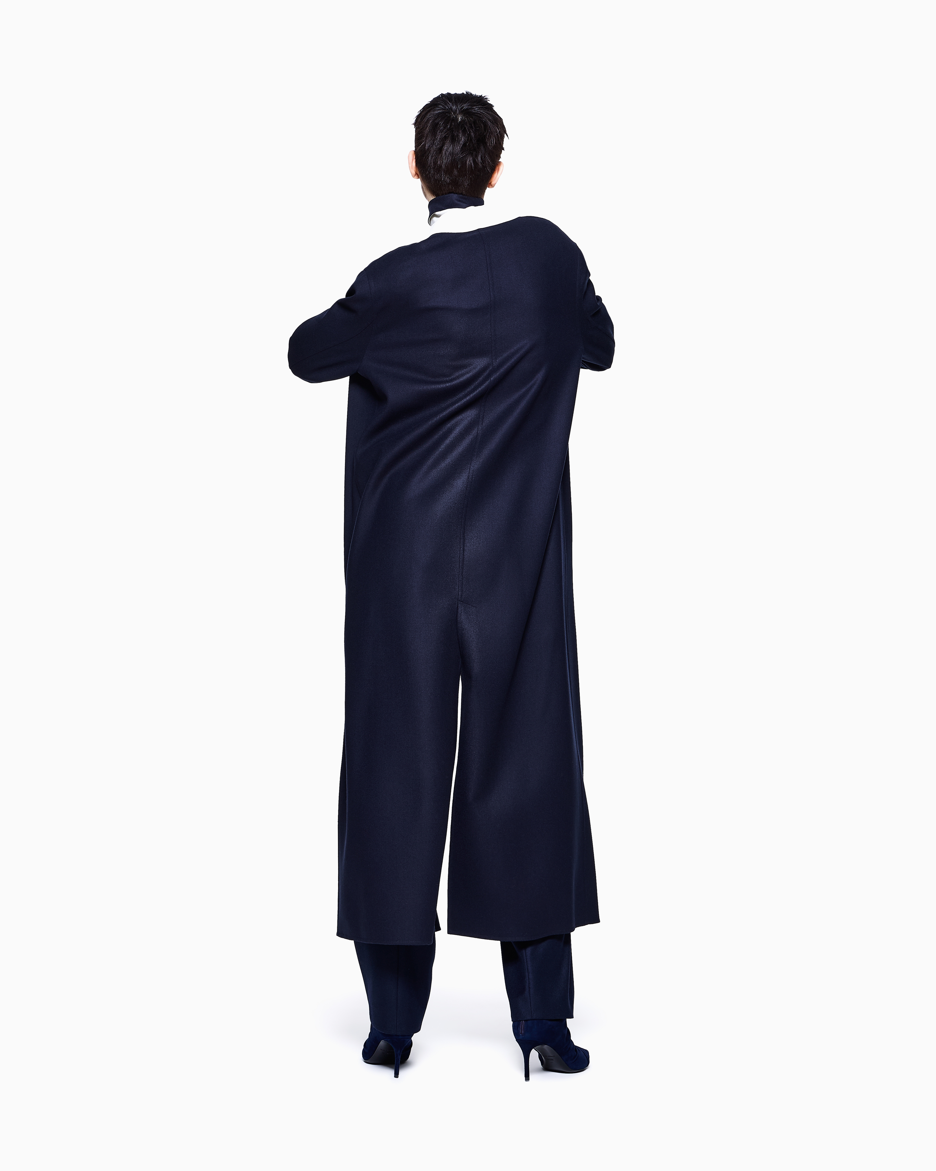 Giorgio Armani Long Coat In Two-tone Virgin Wool In Blue
