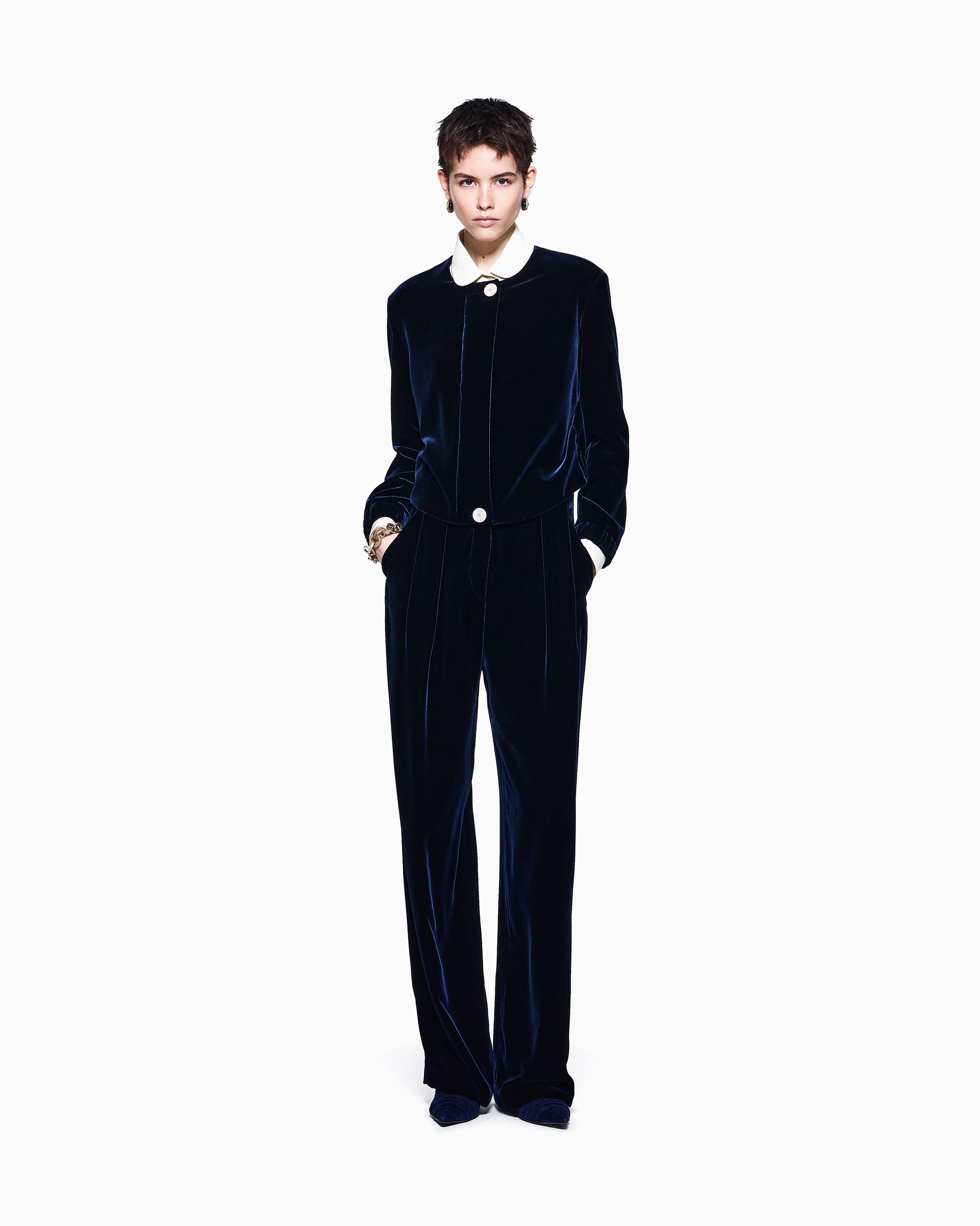 Giorgio Armani Double-darted Velvet Trousers In Blue