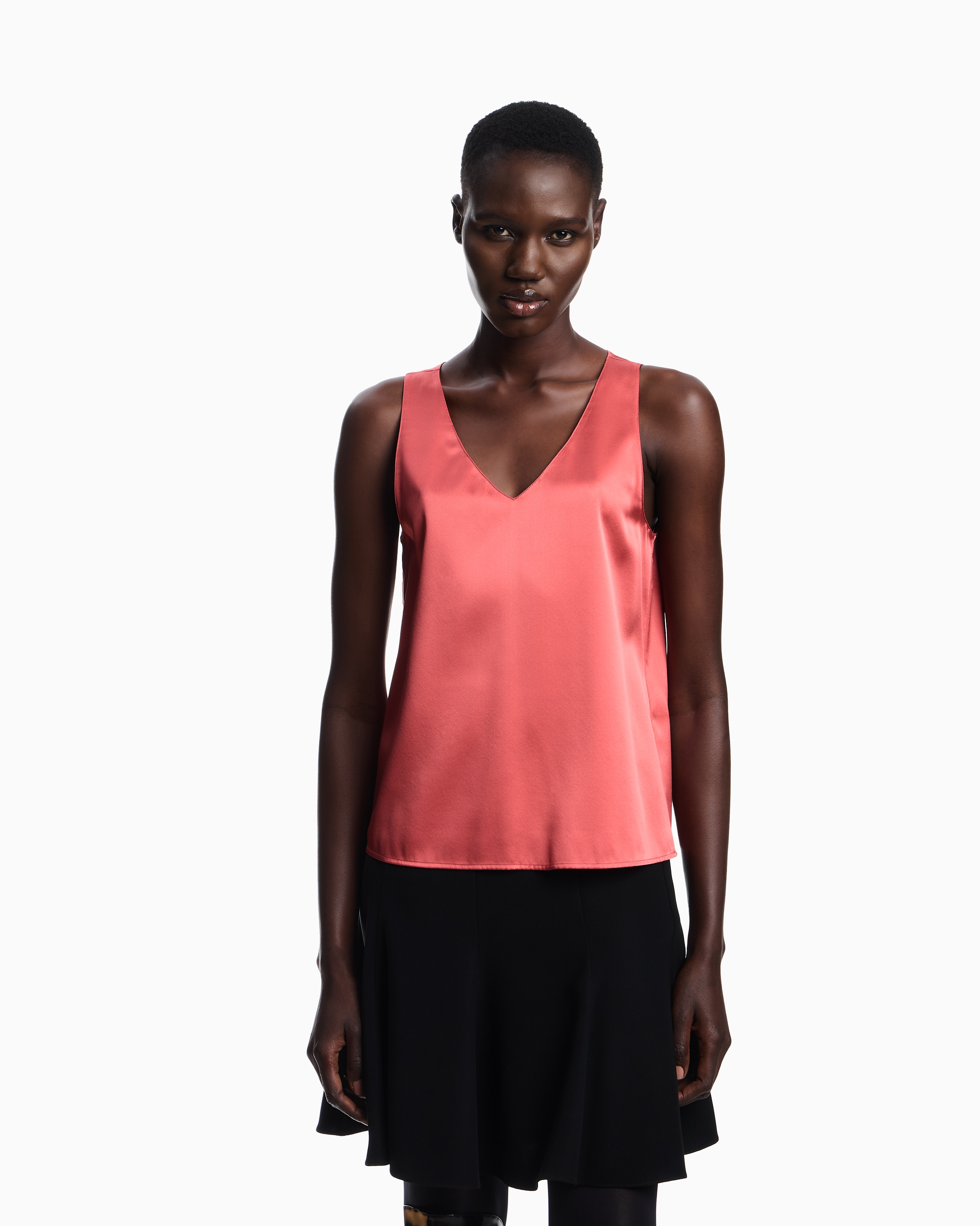 Emporio Armani - Silk satin V-neck top , Woman, Red, Size: