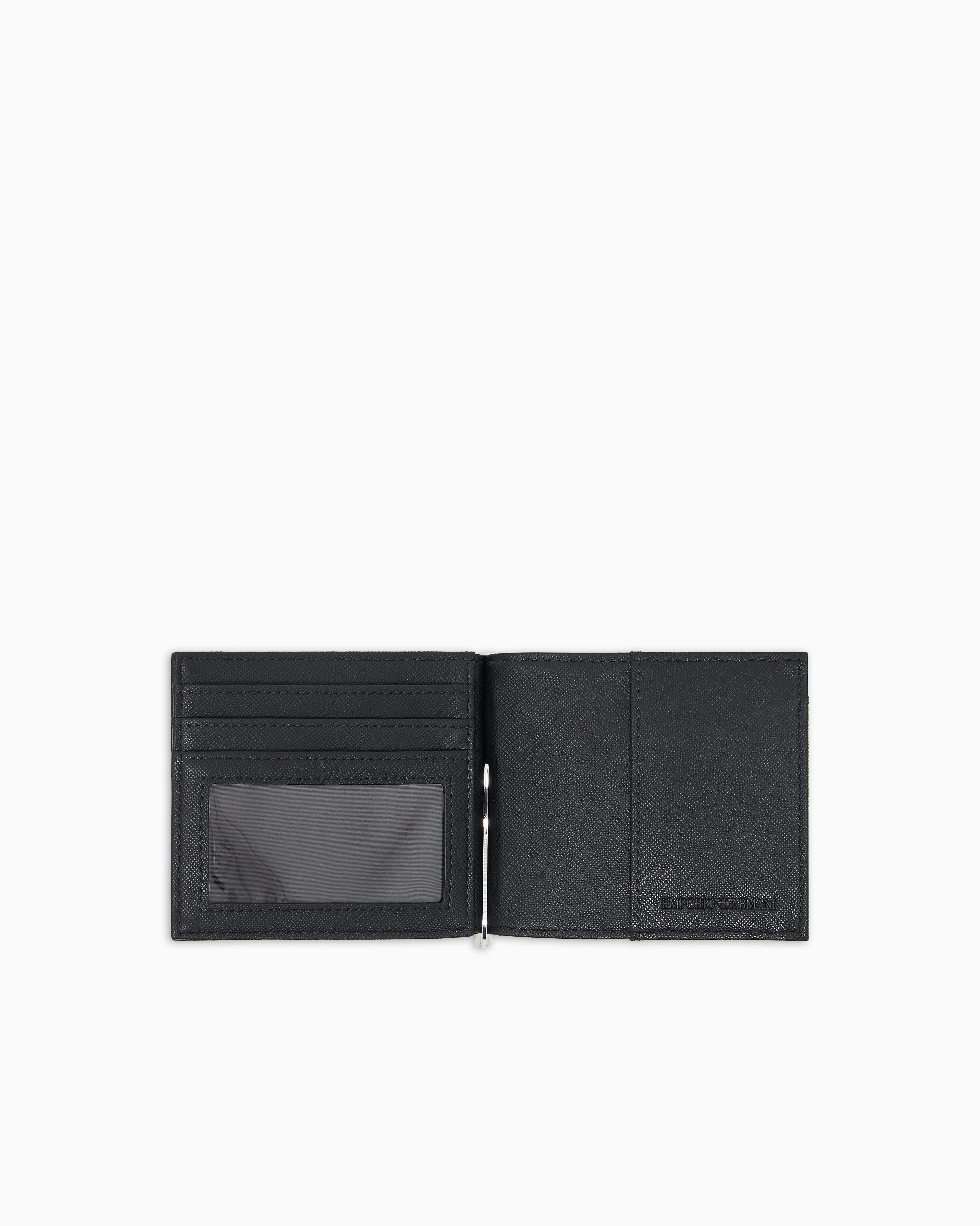 Emporio Armani - ASV regenerated Saffiano leather compact wallet with eagle plate, Man, Black, Size: TU