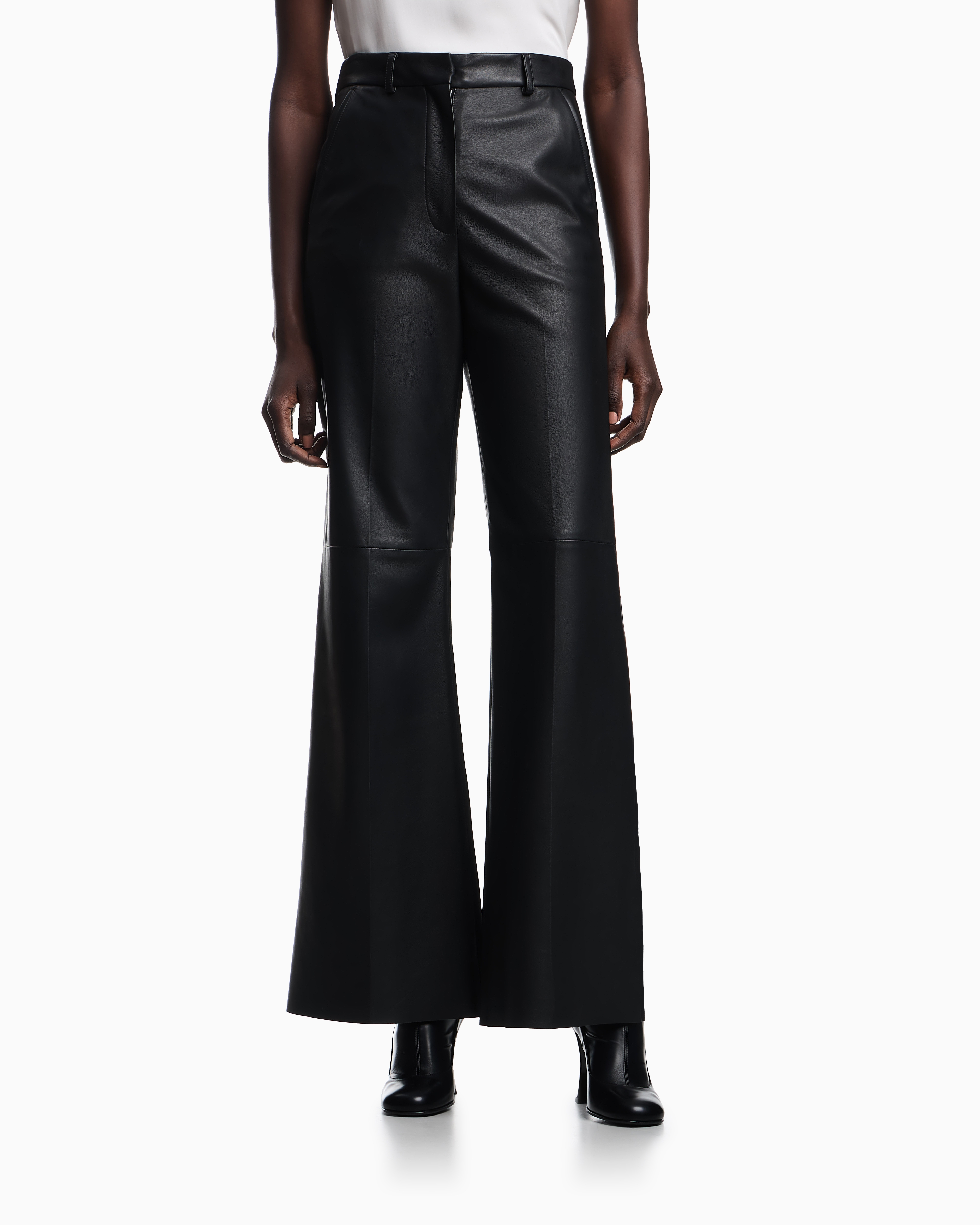 Emporio Armani - Glove-quality lambskin nappa leather palazzo trousers, Woman, Black, Size: 40