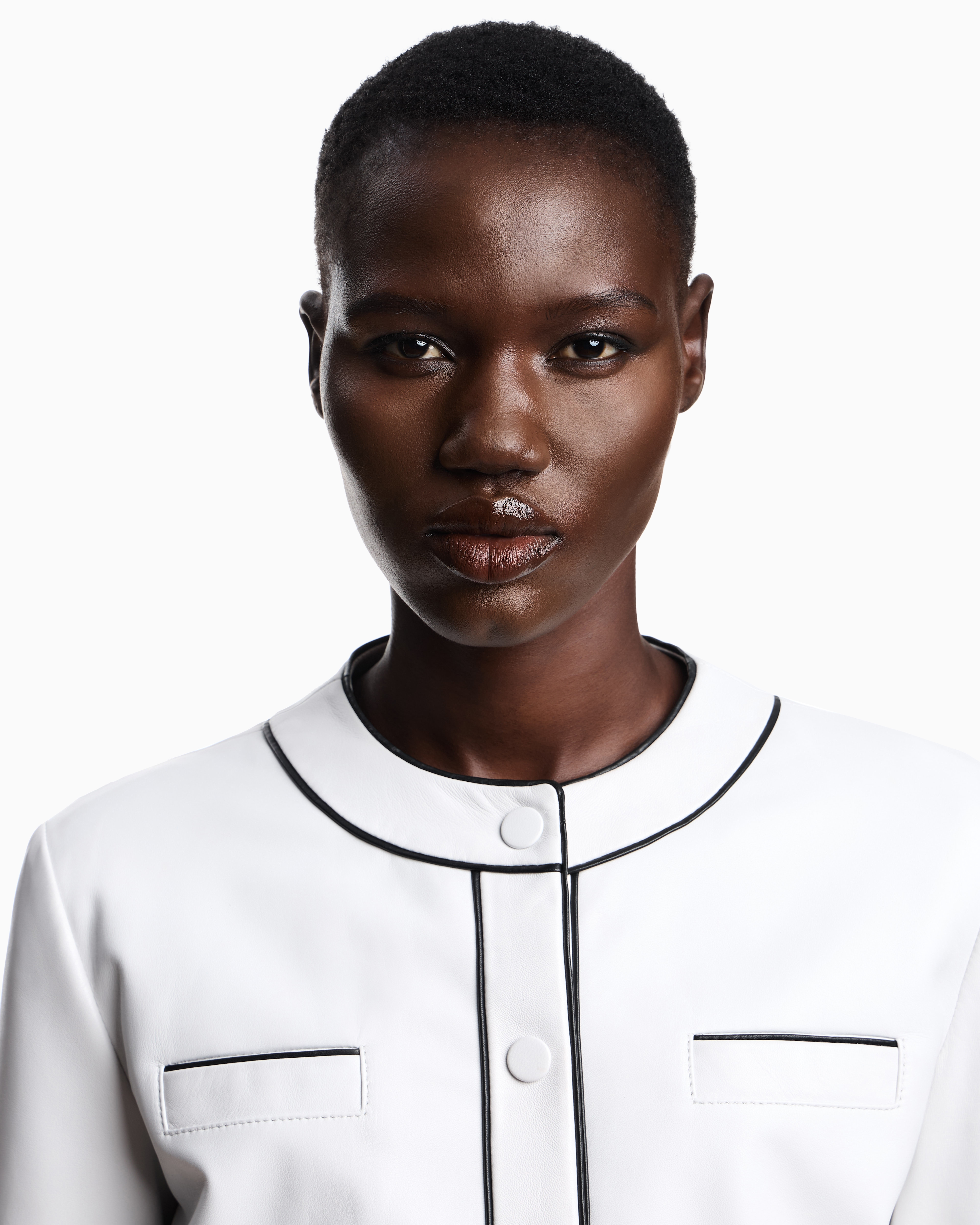 Emporio Armani - Semi-aniline lambskin nappa leather jacket, Woman, White, Size: