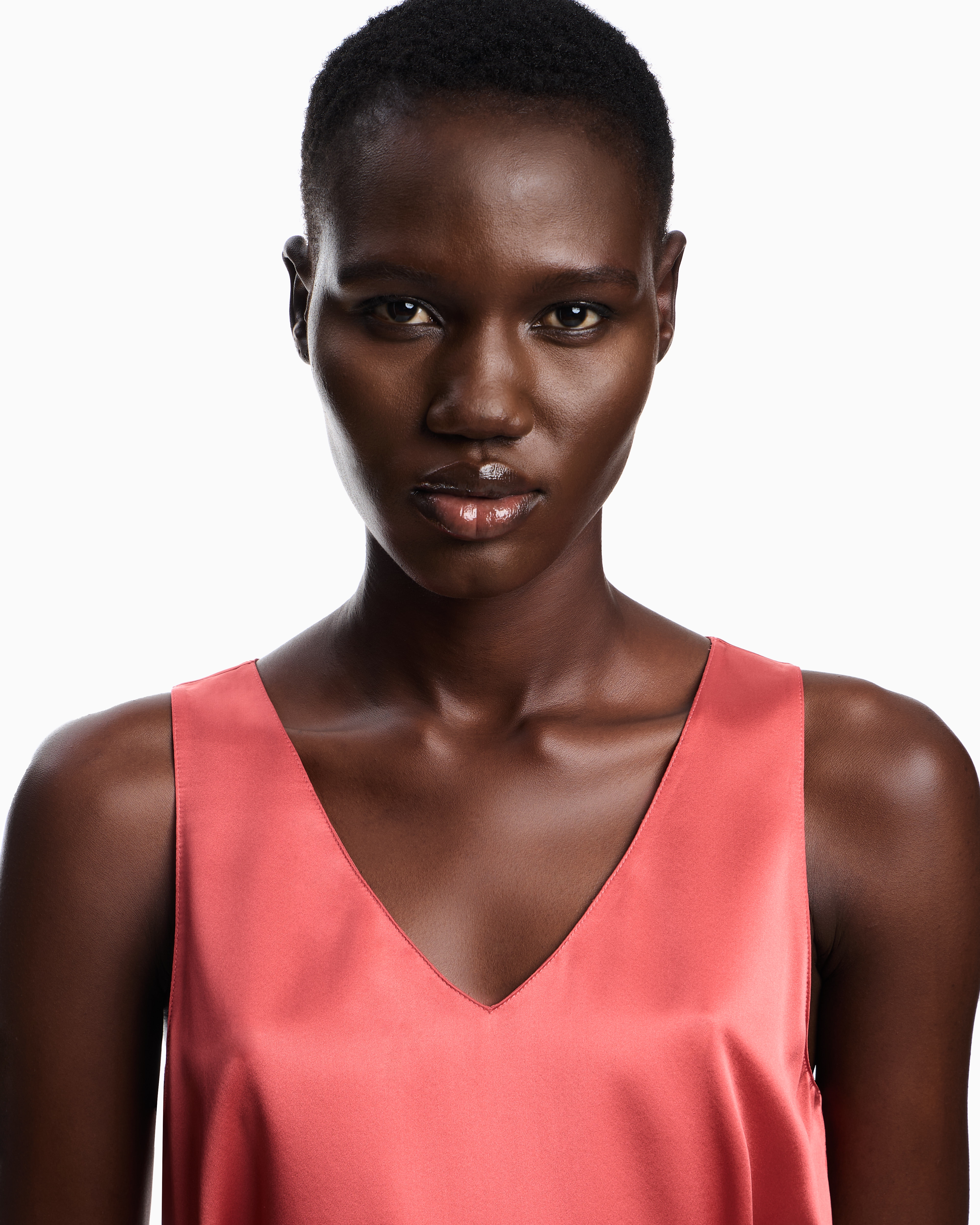 Emporio Armani - Silk satin V-neck top , Woman, Red, Size: