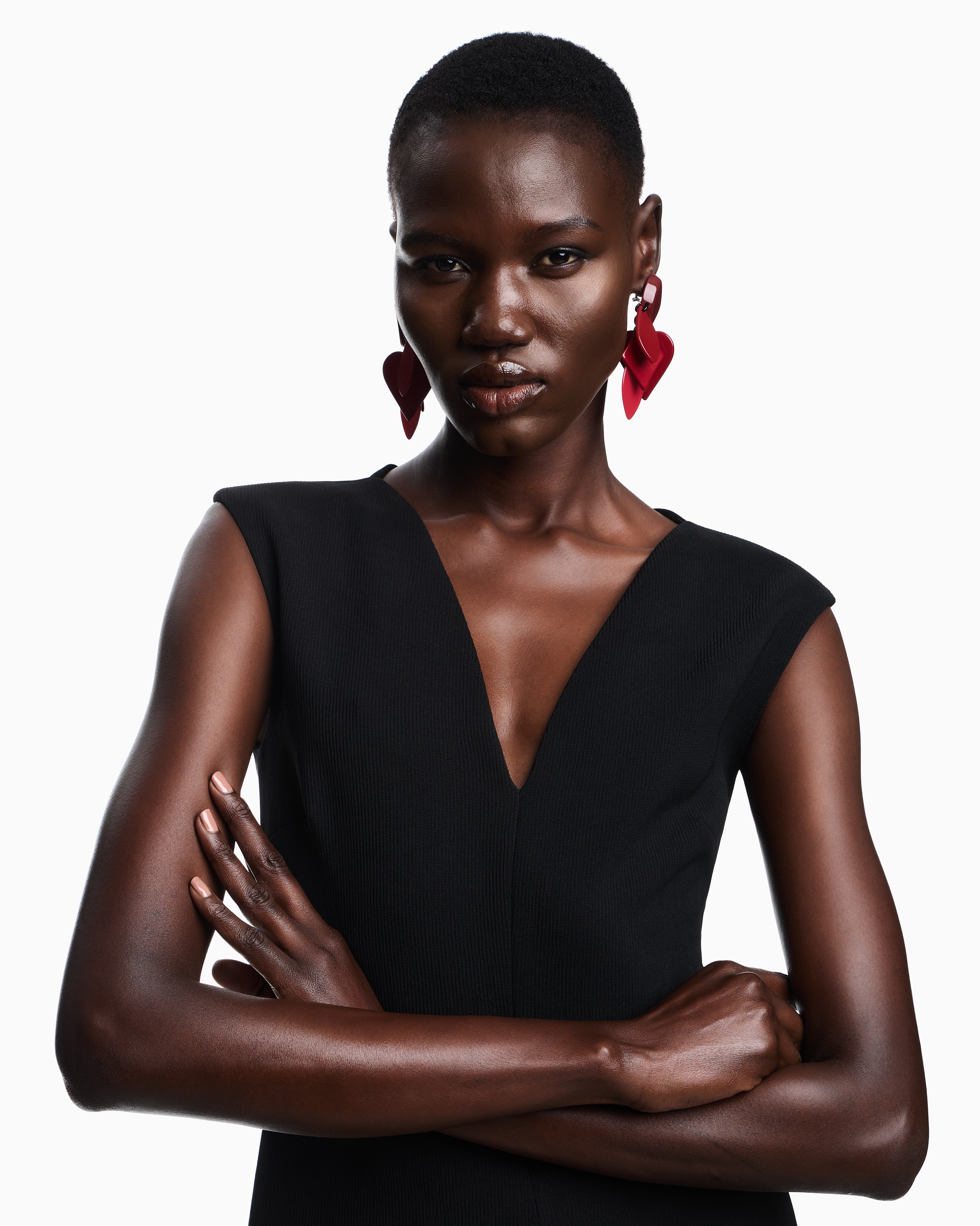 Emporio Armani - Flared dress bark-effect fluid crêpe, Woman, Black, Size: