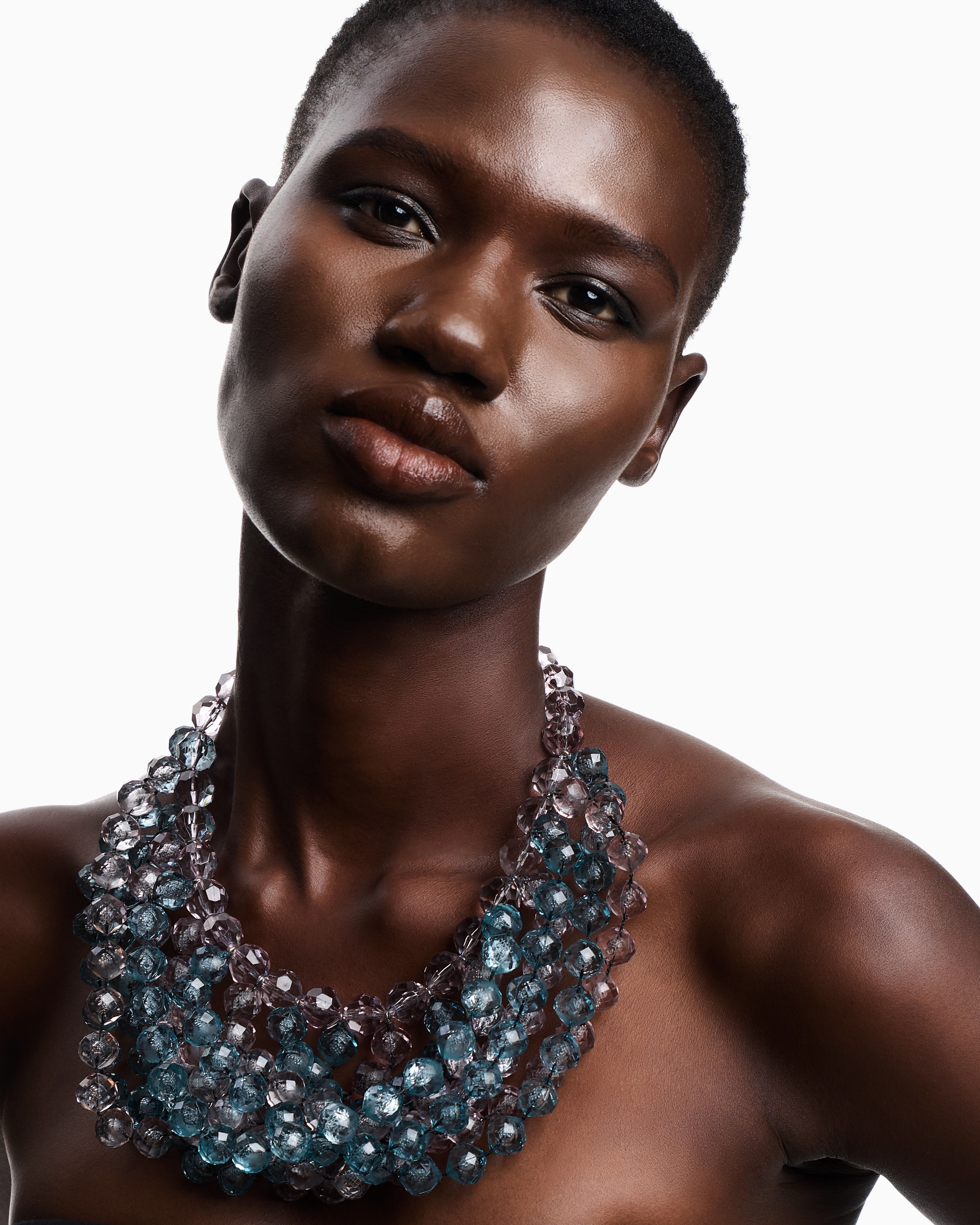 Emporio Armani - Multistrand necklace with faceted spheres, Woman, Beige, Size: TU