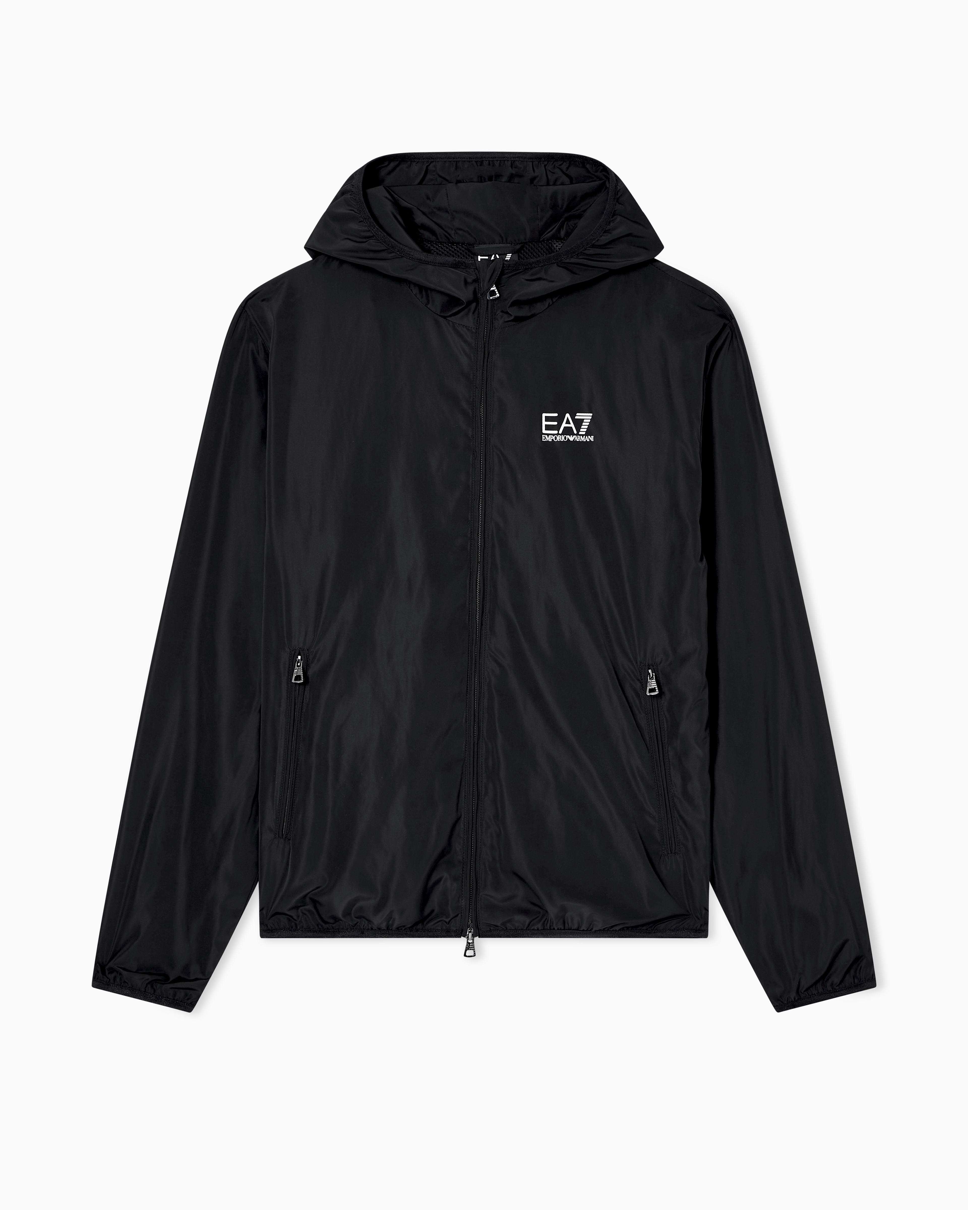 Ea7 Black Asv Core Identity Hooded Bomber Jacket In Technical Fabric